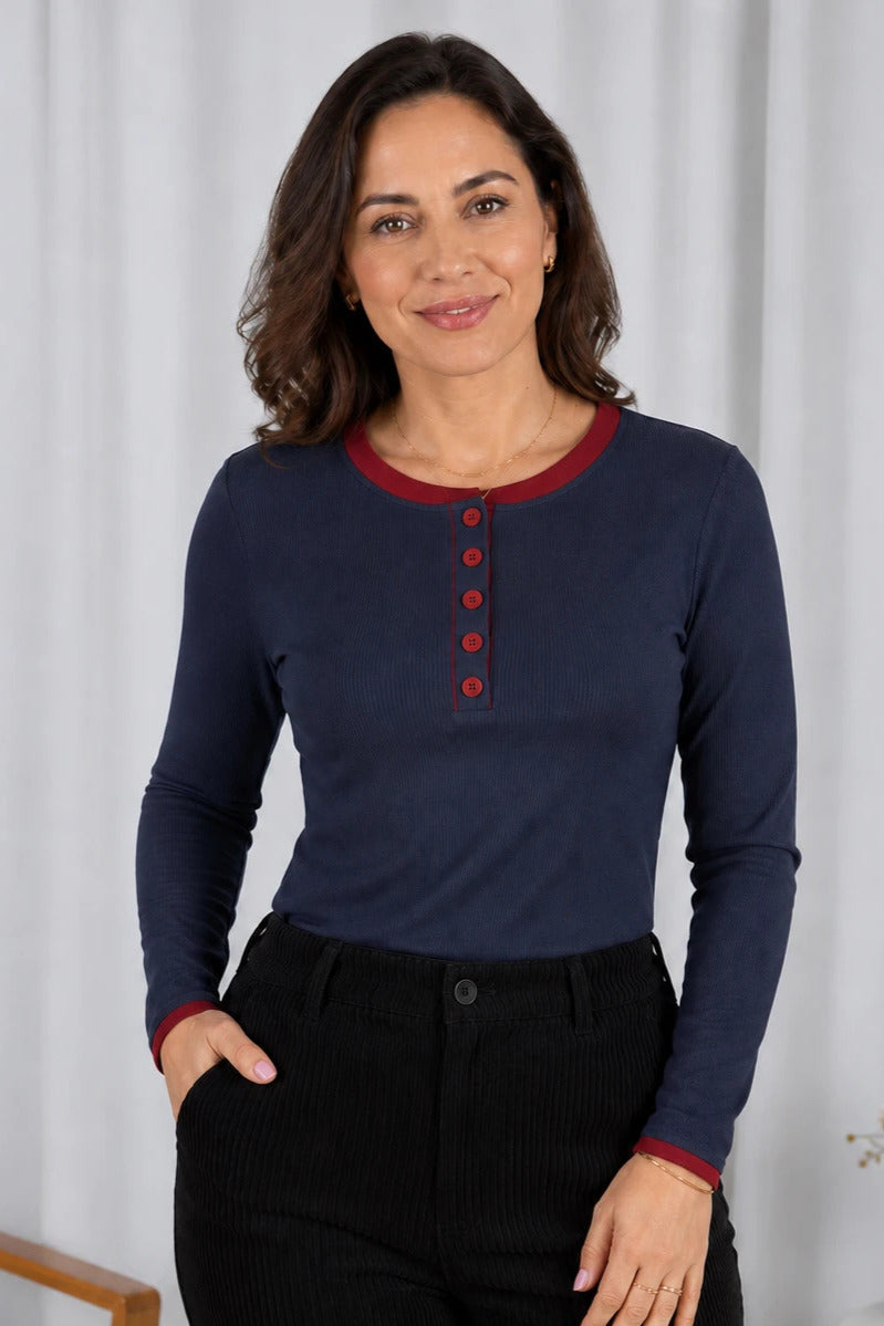 Blusa Cotton Lycra Confortável Helena Azul Marinho
