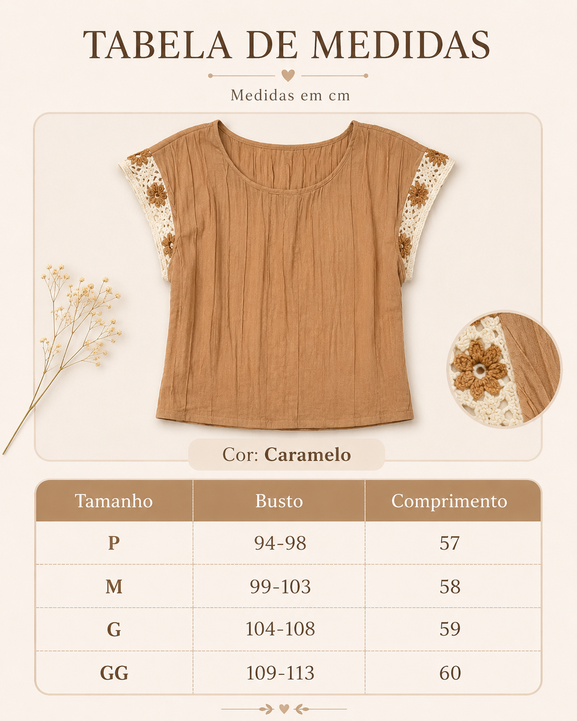 Blusa Em Visco Linho Manga Muscle Bordada Elen Marrom