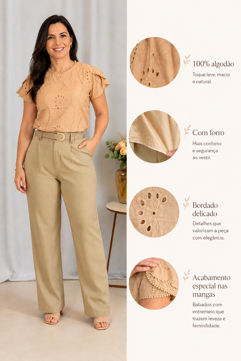 Blusa Laise com Manga Transpassada Valesca Bege