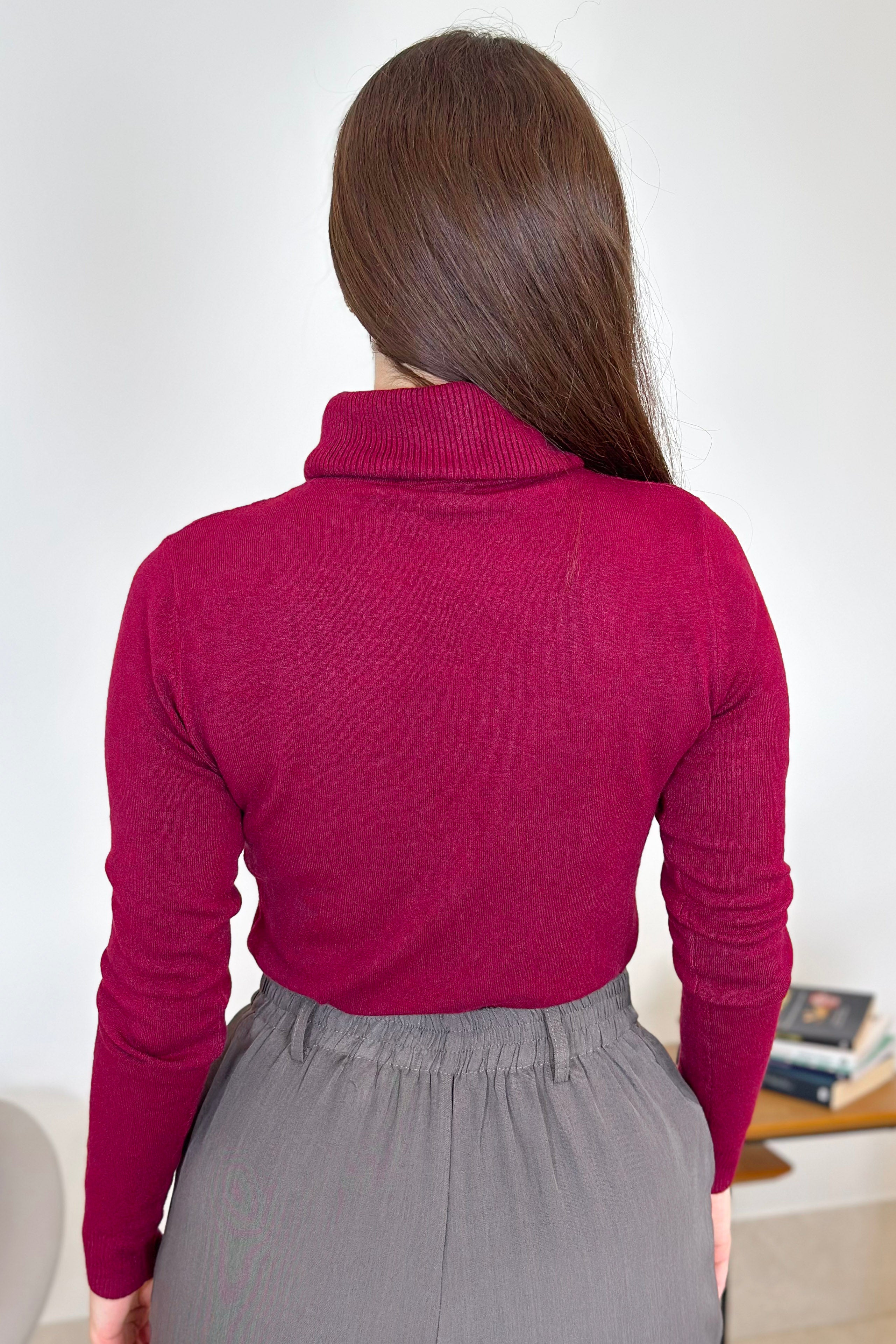 Blusa Manga Longa Em Tricot Modal Gola Boba Erica Marsala
