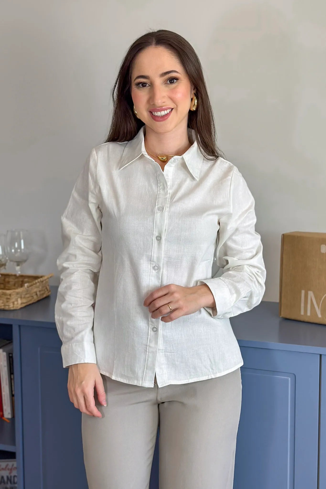 Camisa Manga Longa Marisa Cotton Premium Off White