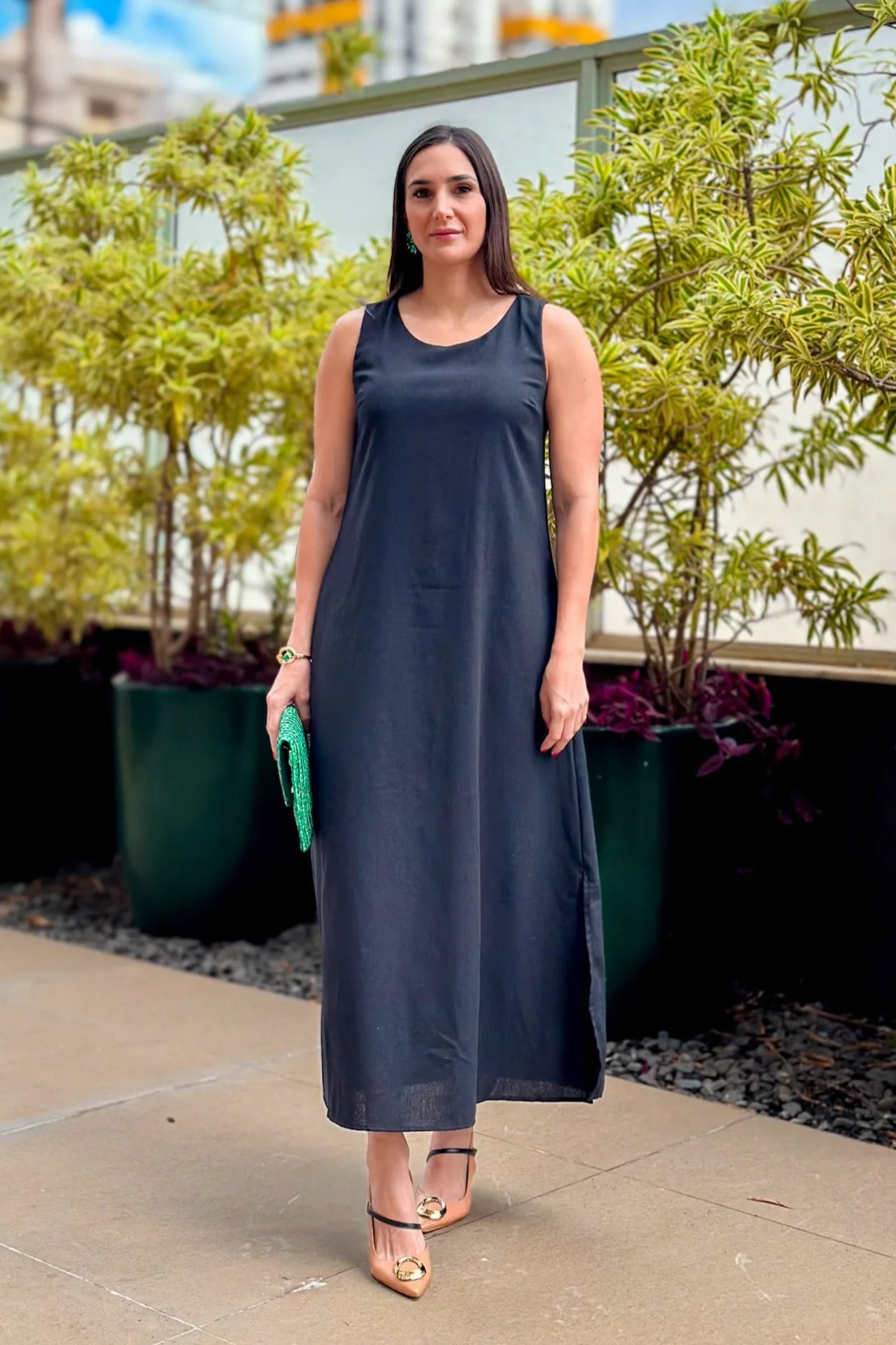 Vestido Midi Detalhe Bolso Elisa Preto