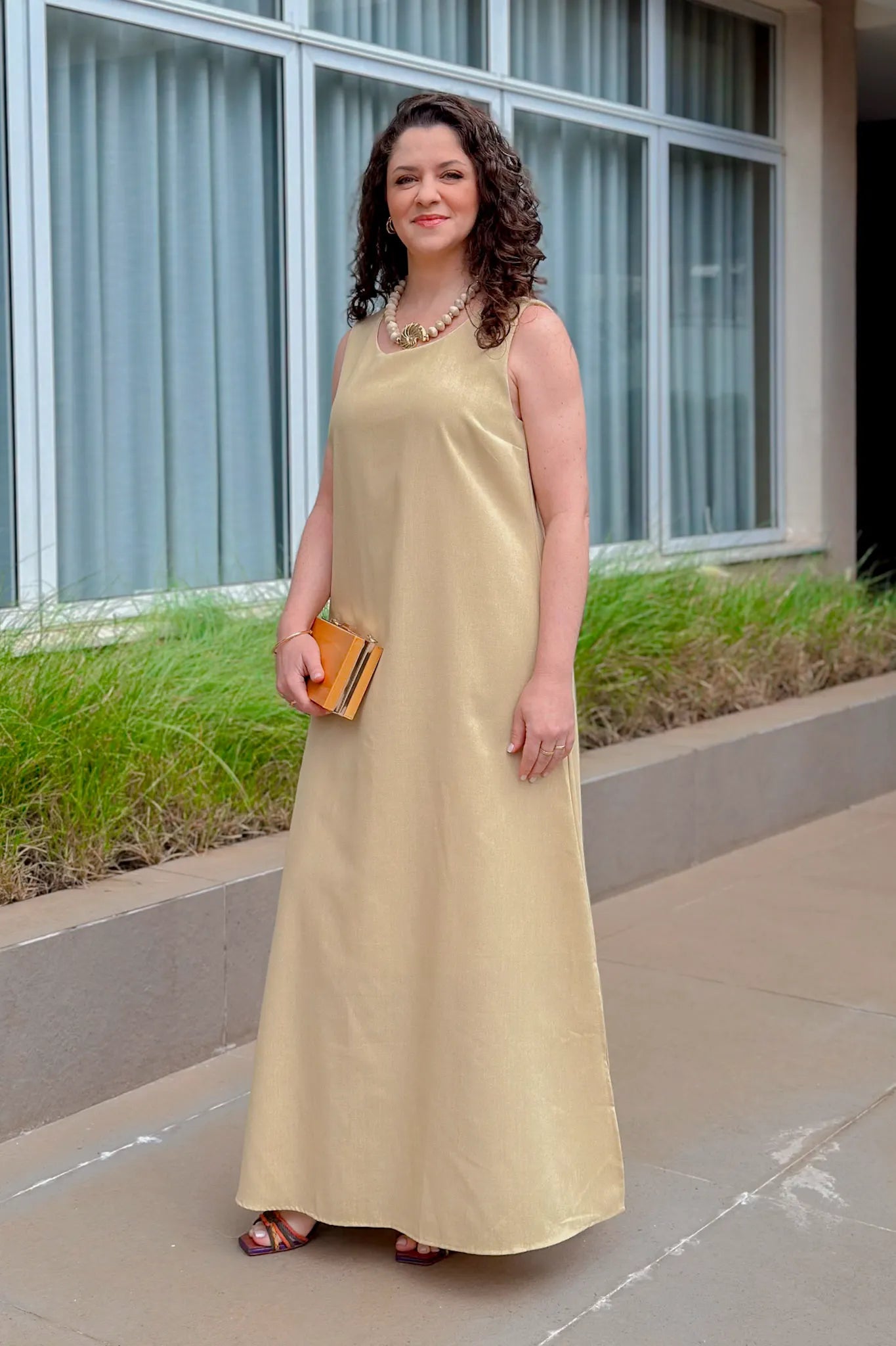Vestido Midi Detalhe Bolso Elisa Amarelo