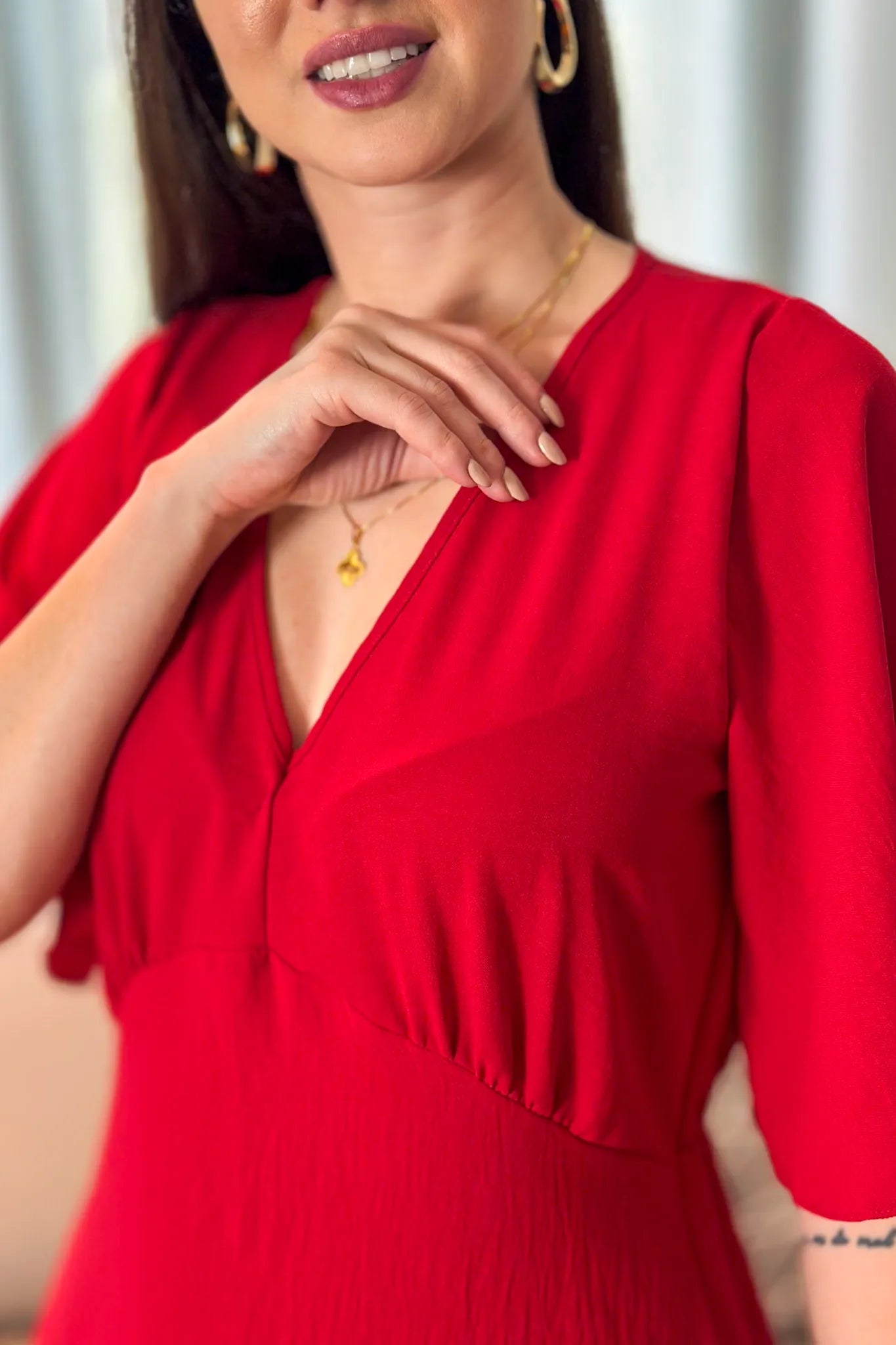Vestido Longo Duna Decote "V" Melina Vermelho