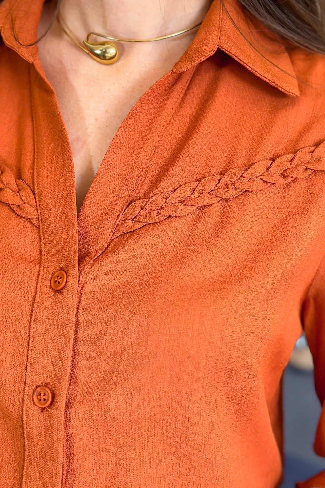 Blusa Manga 3/4 Visco Soft Detalhe Trançado Elenir Terracota