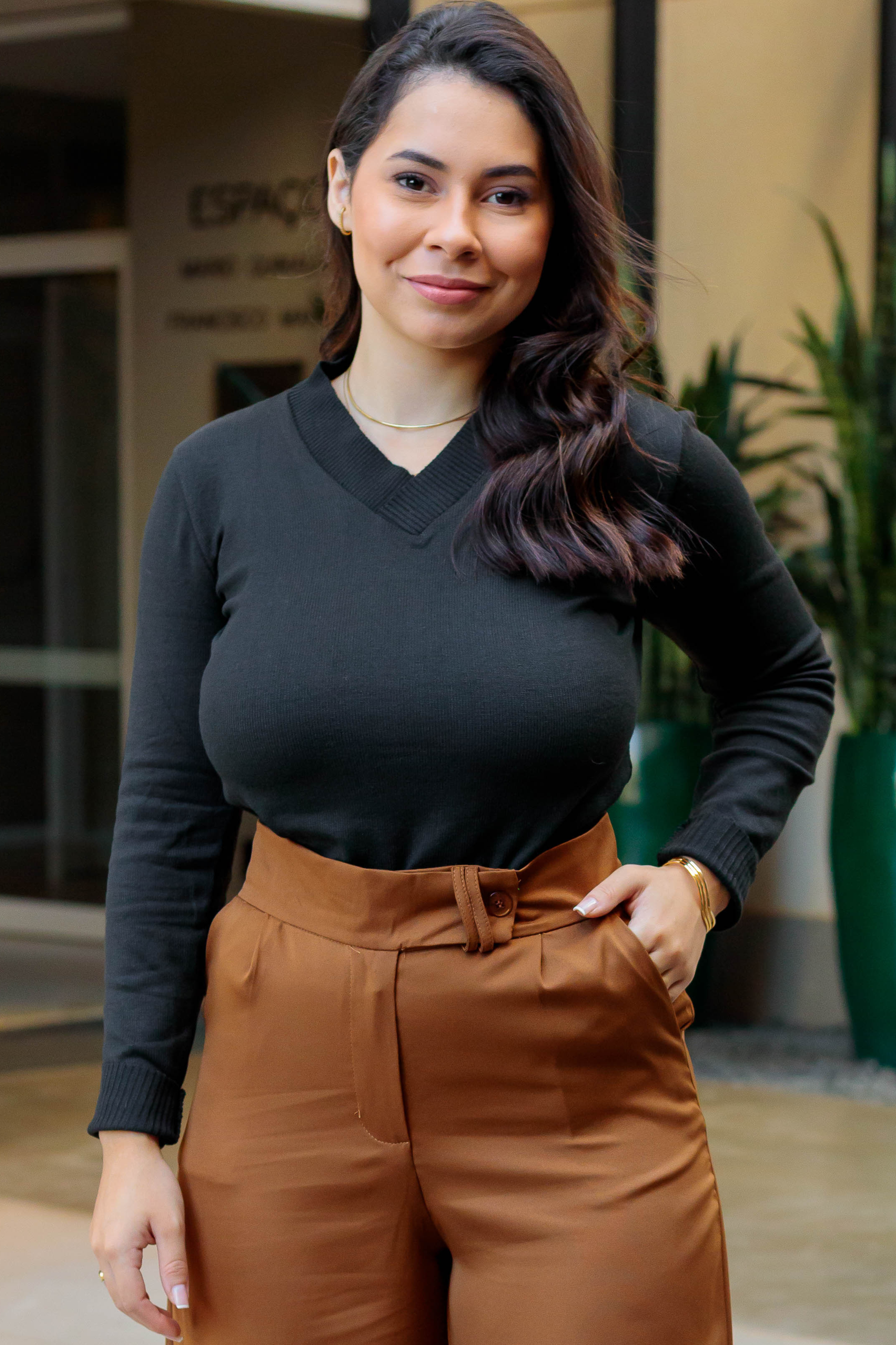 Blusa Manga Longa Tricot Decote Transpassado Noemi Preto