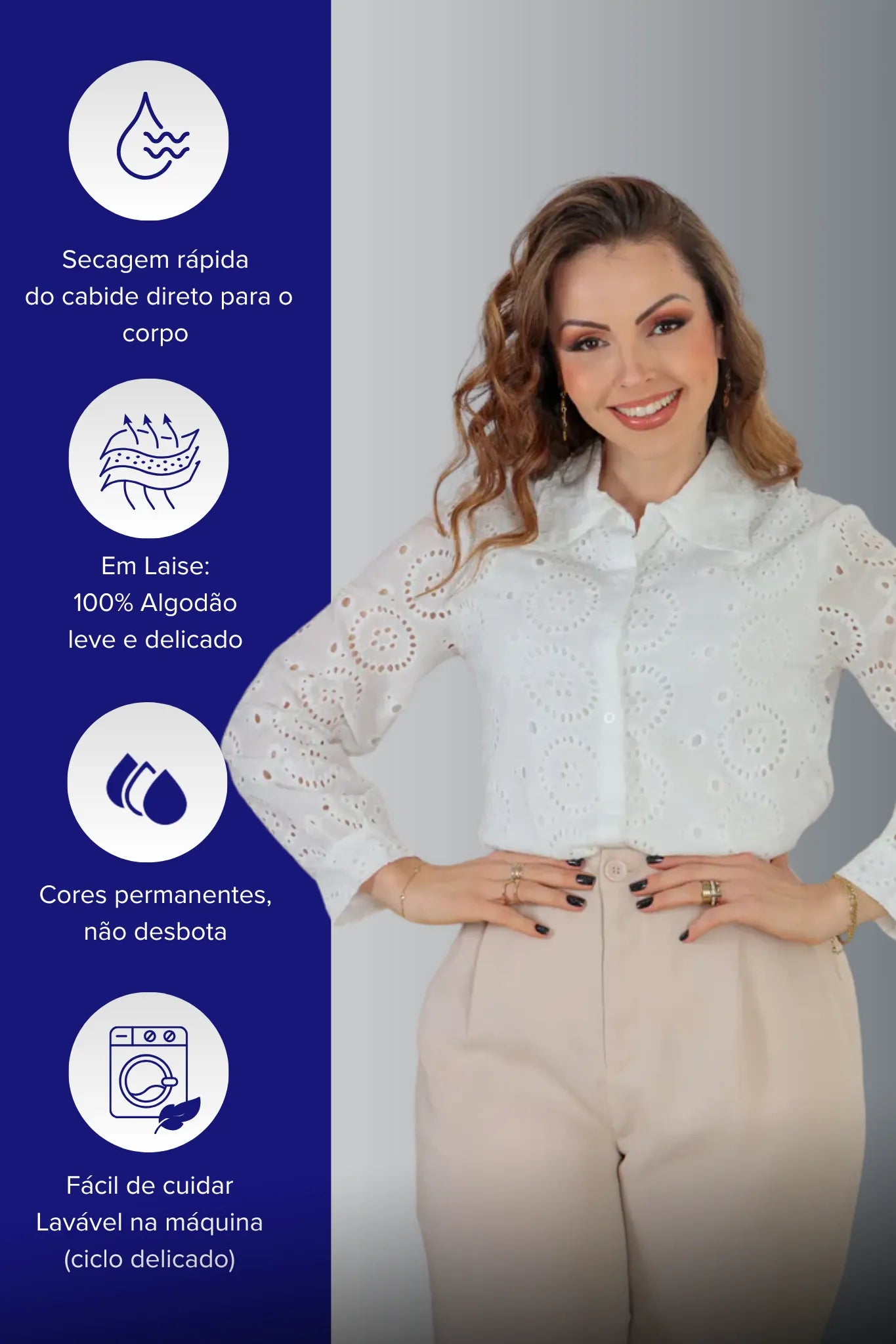 Camisa Manga Longa Em Laise Maia Branca