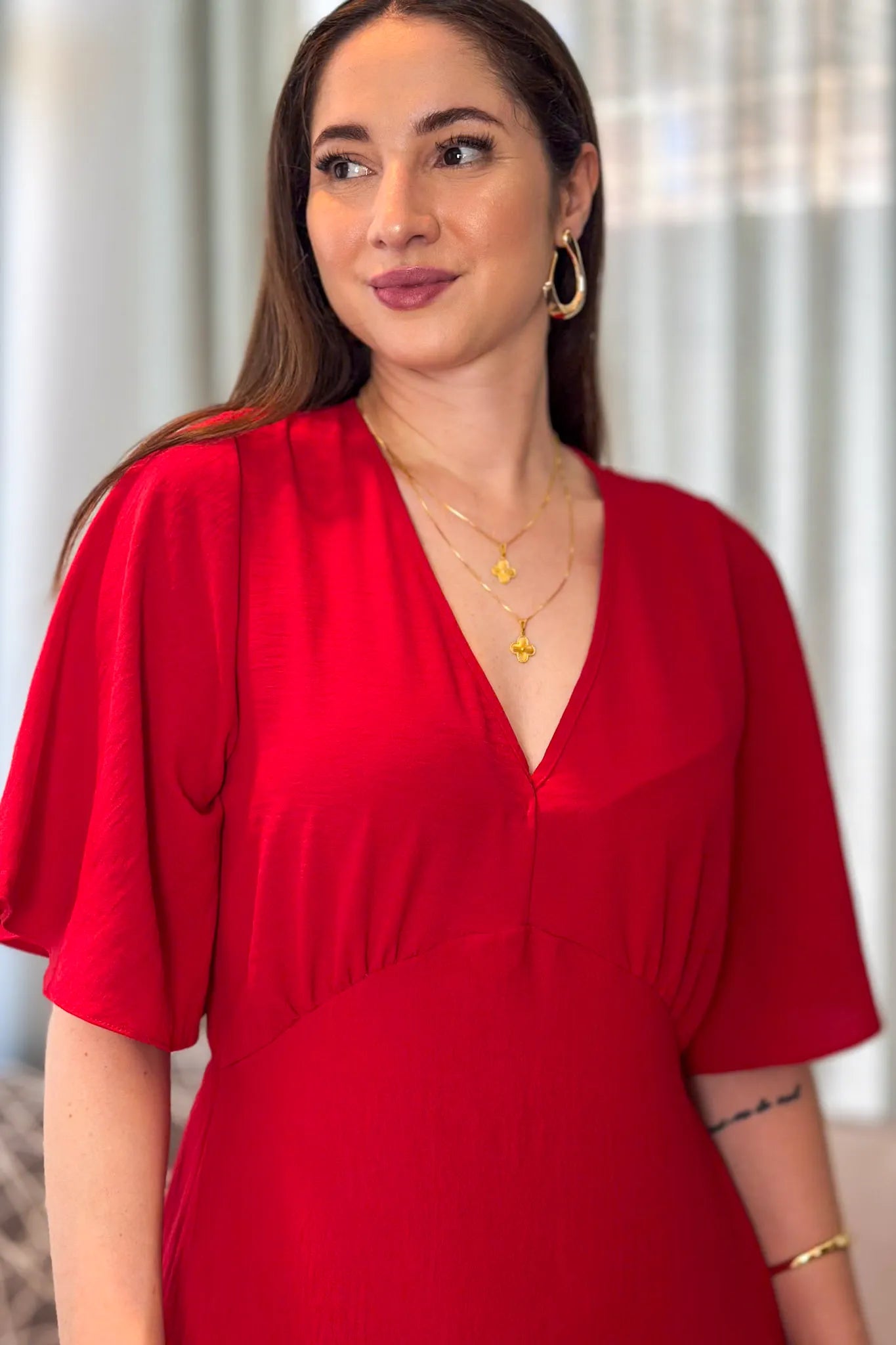 Vestido Longo Duna Decote "V" Melina Vermelho