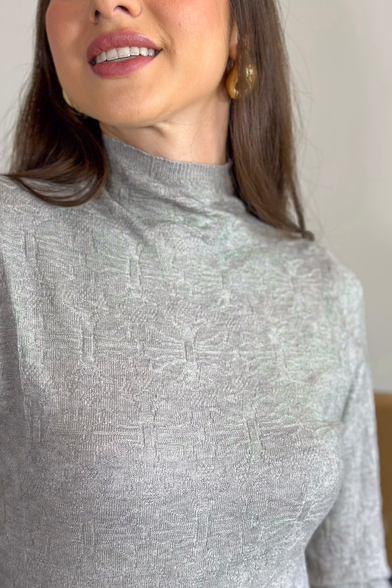 Blusa Manga Longa Em Tricot Cotton Margaret Cinza