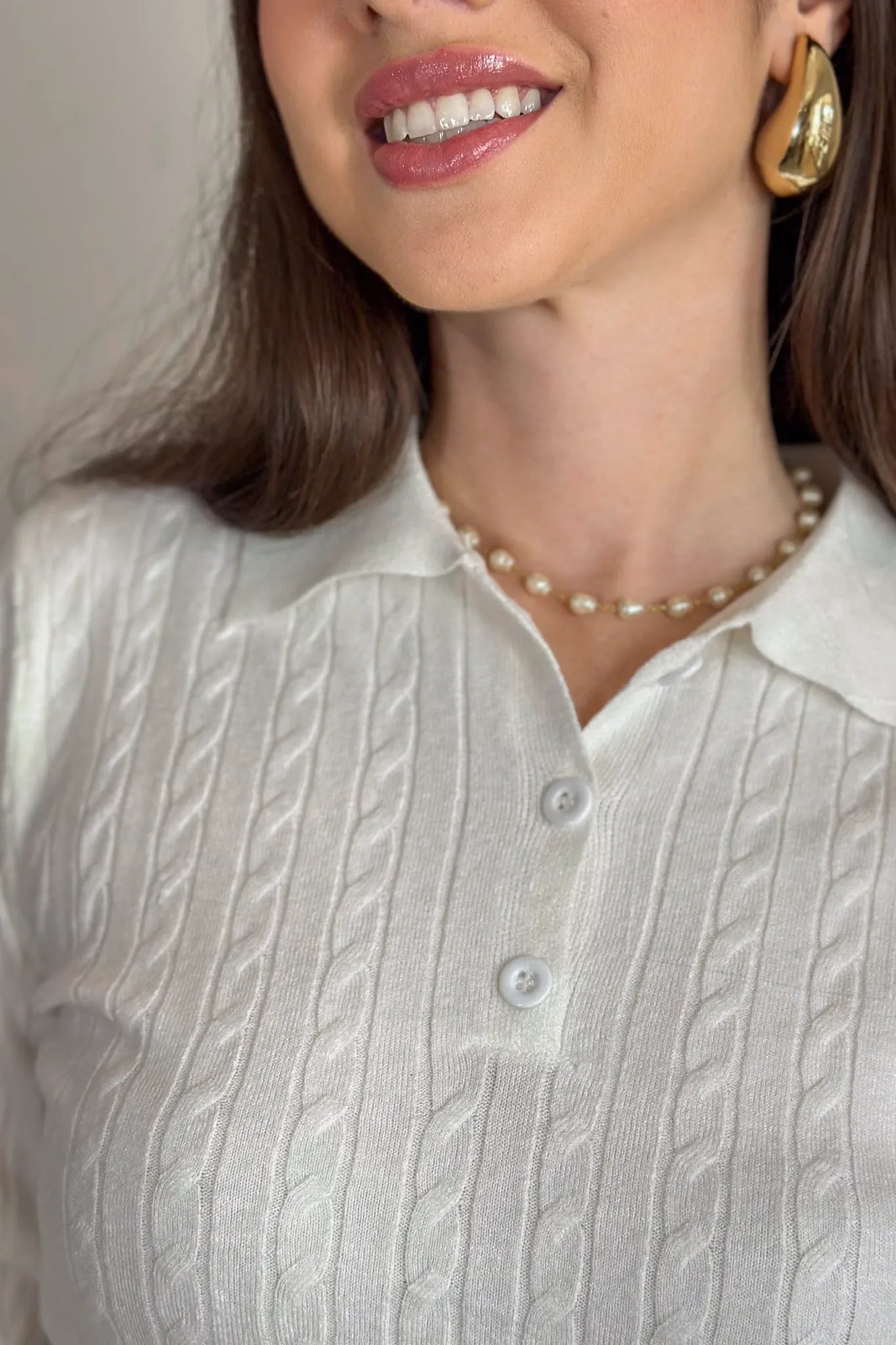 Blusa Manga Longa Em Tricot Cotton Antonella Branco