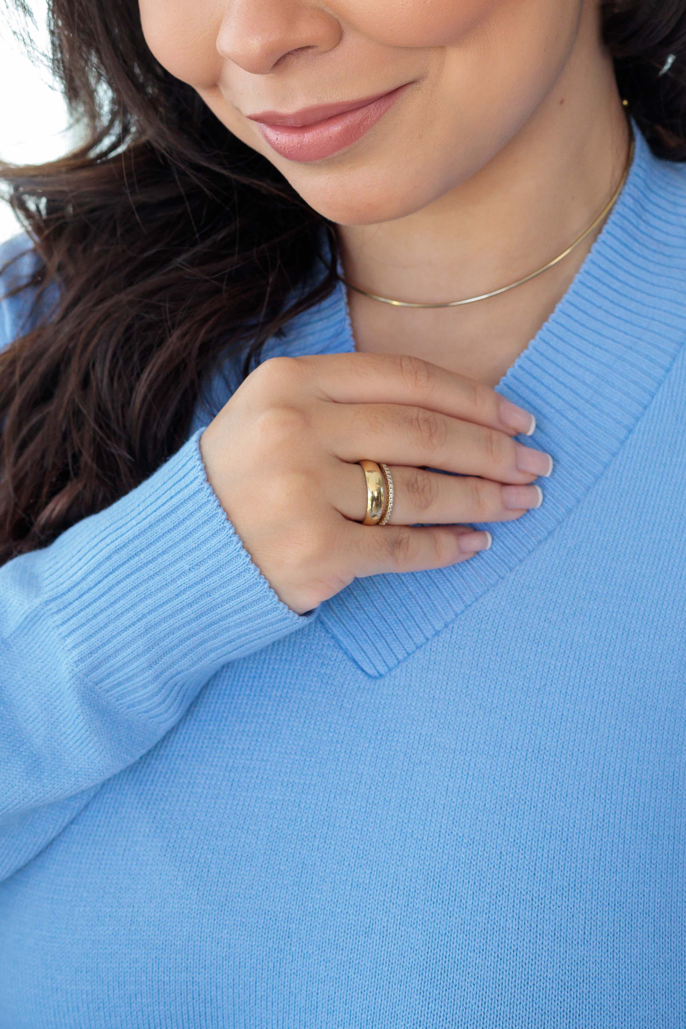 Blusa Manga Longa Tricot Decote Transpassado Noemi Azul Claro