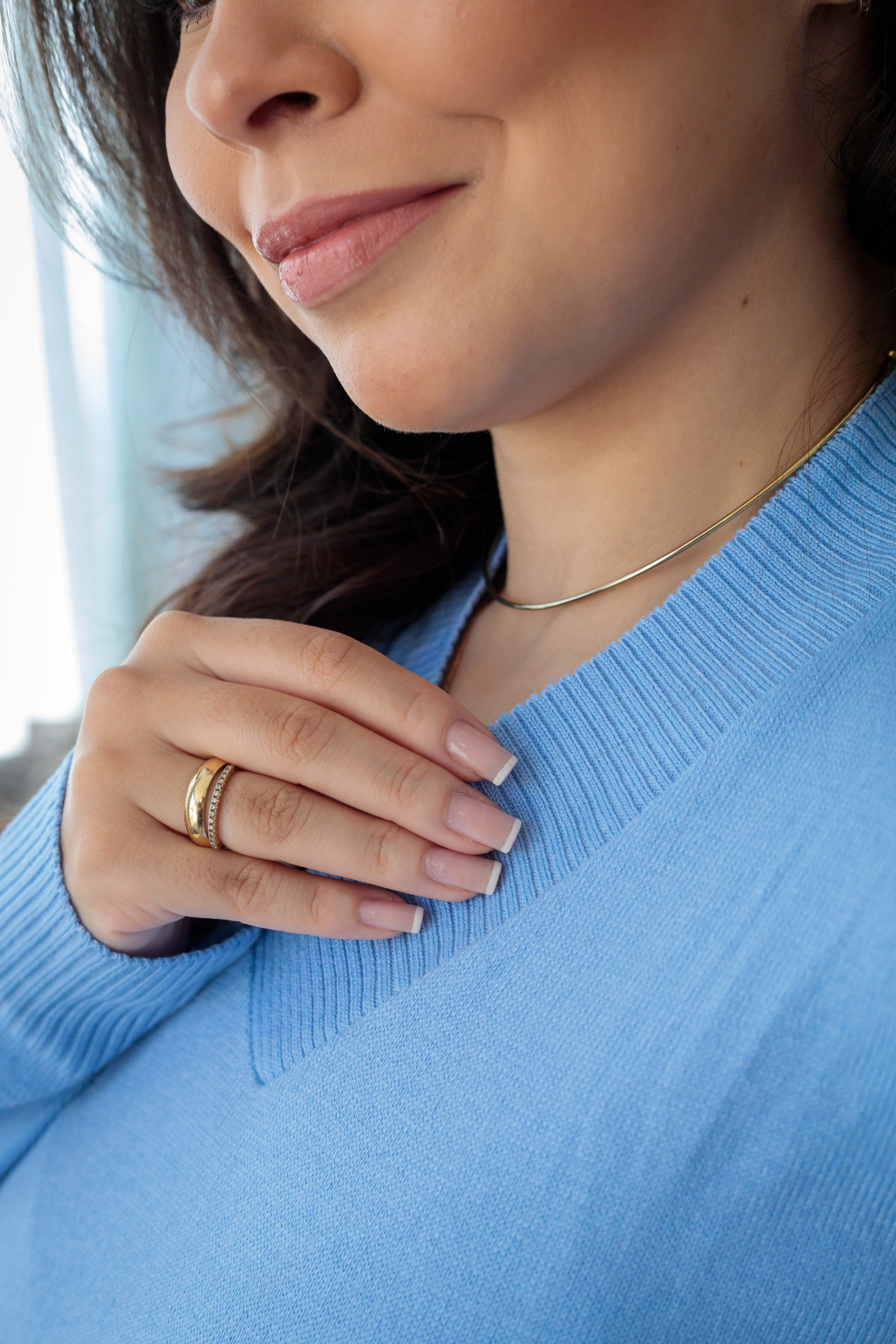 Blusa Manga Longa Tricot Decote Transpassado Noemi Azul Claro