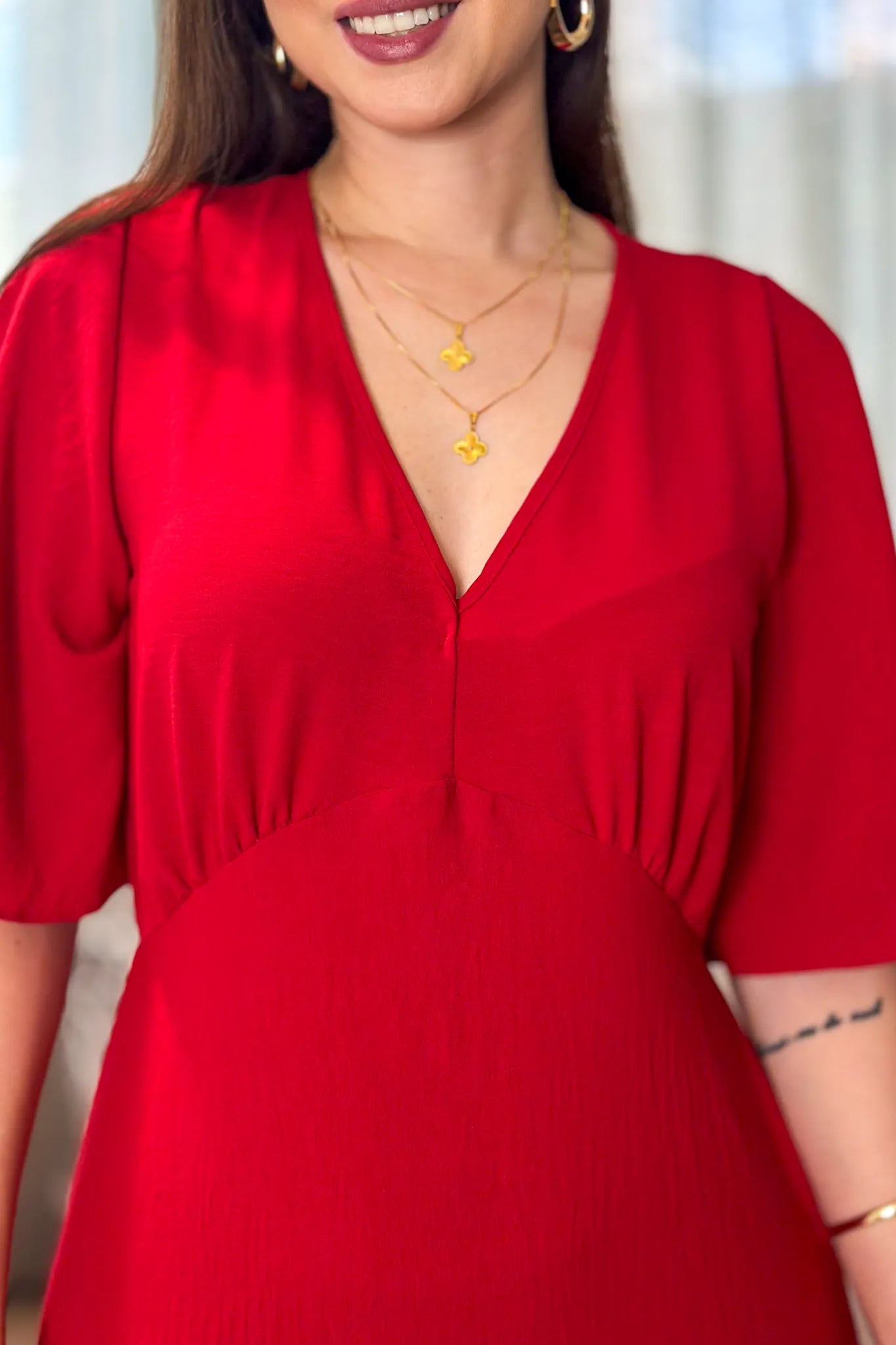 Vestido Longo Duna Decote "V" Melina Vermelho
