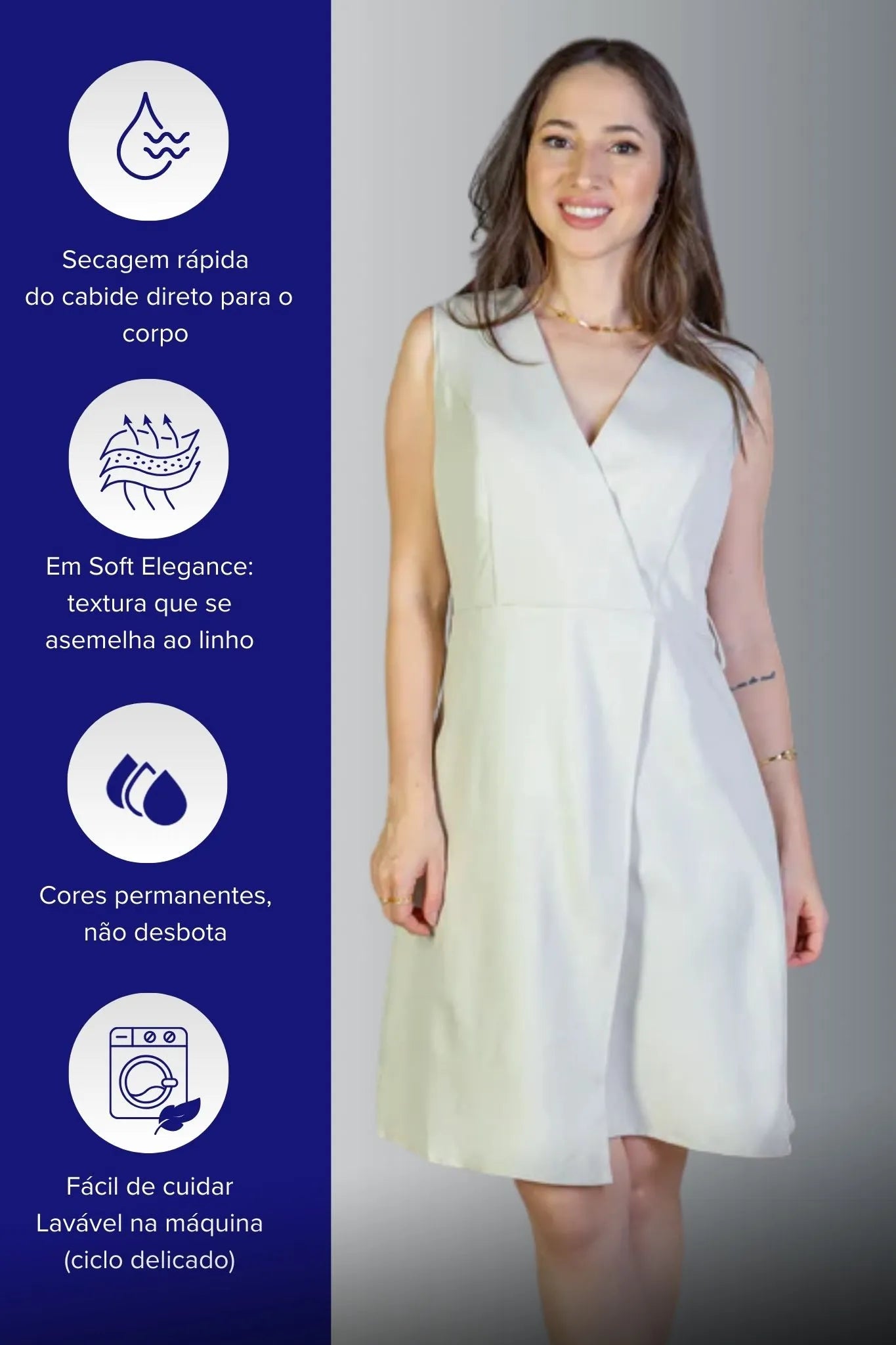 Vestido Decote "V" Regata Detalhe Cinto Soft Elegance Malu Creme