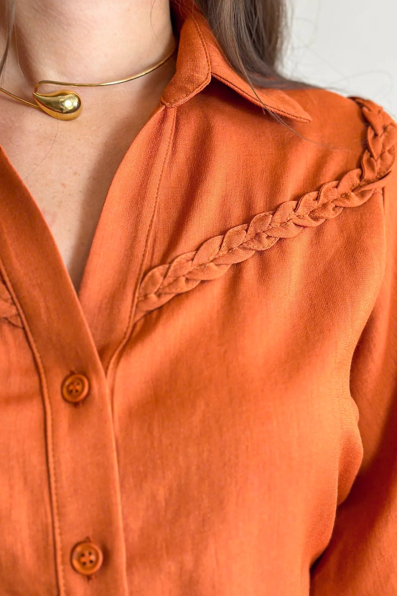 Blusa Manga 3/4 Visco Soft Detalhe Trançado Elenir Terracota