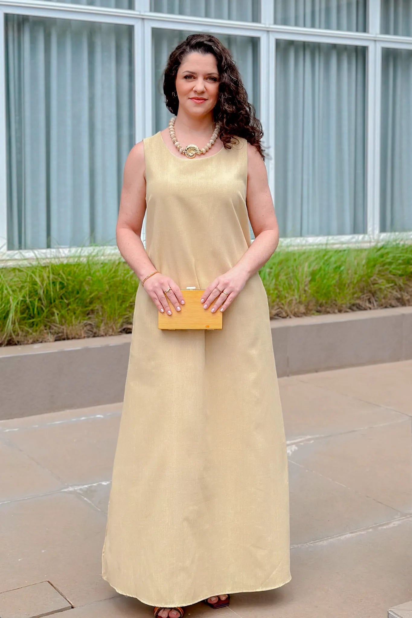 Vestido Midi Detalhe Bolso Elisa Amarelo