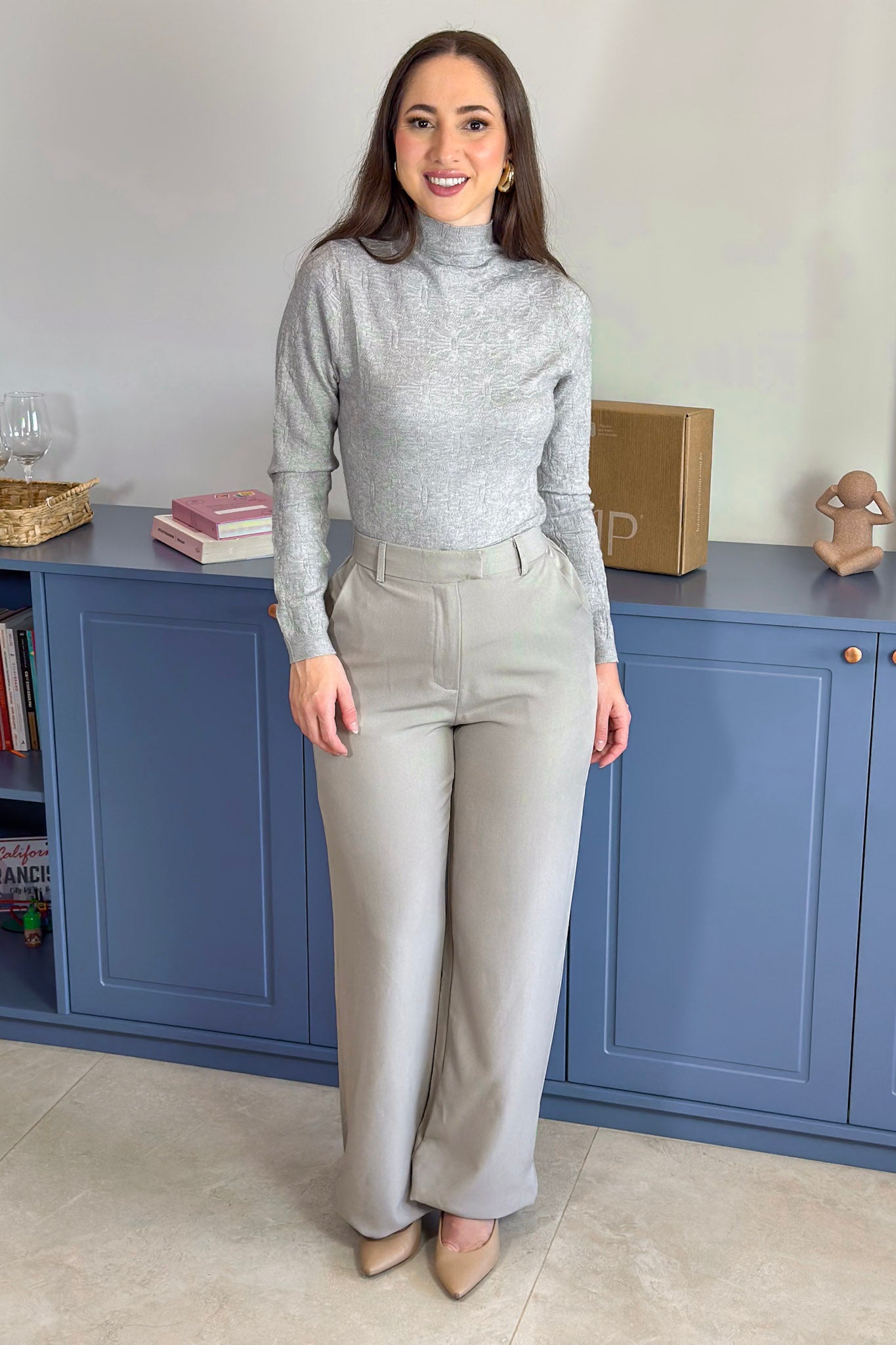 Blusa Manga Longa Em Tricot Cotton Margaret Cinza