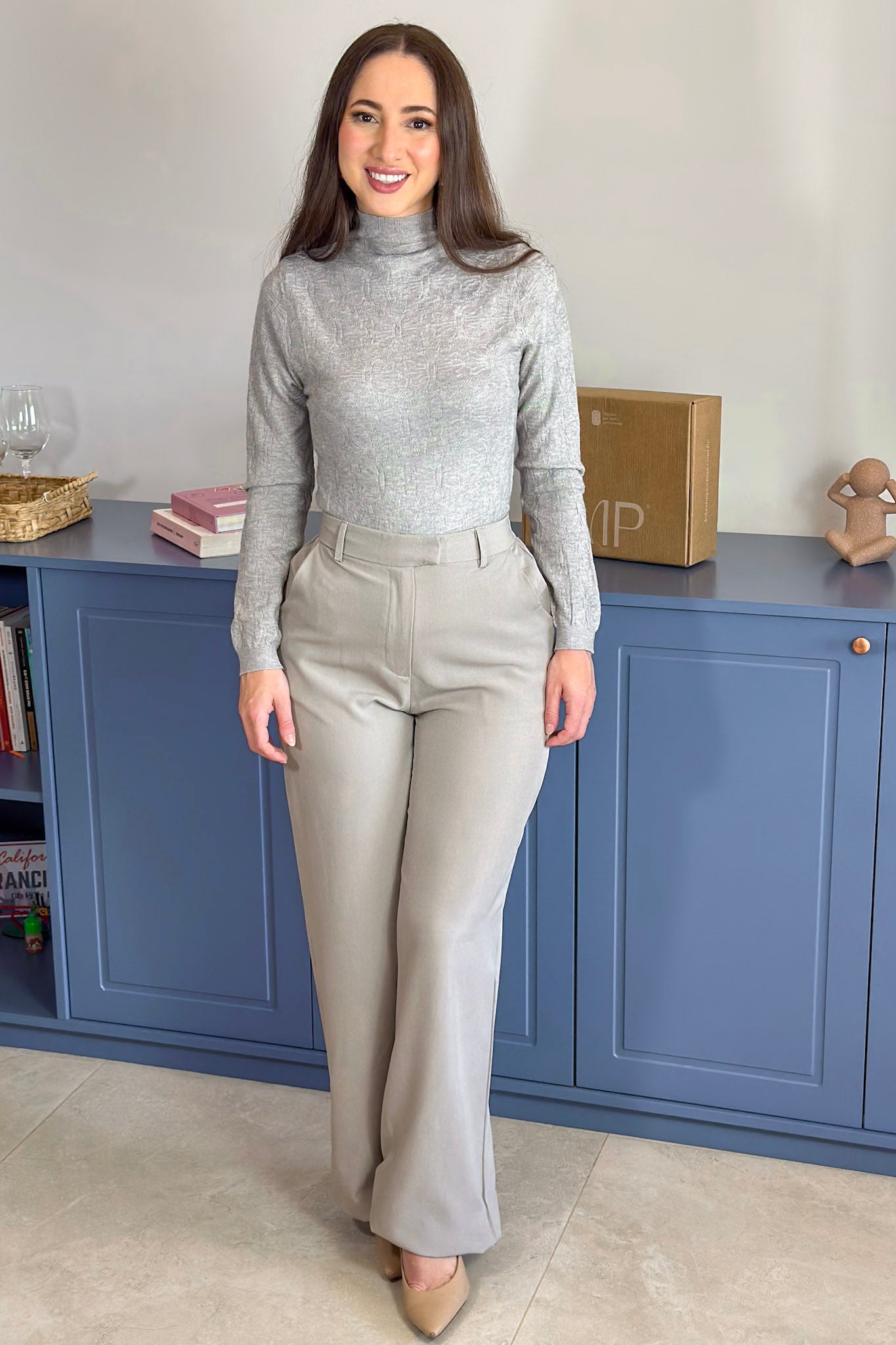 Blusa Manga Longa Em Tricot Cotton Margaret Cinza