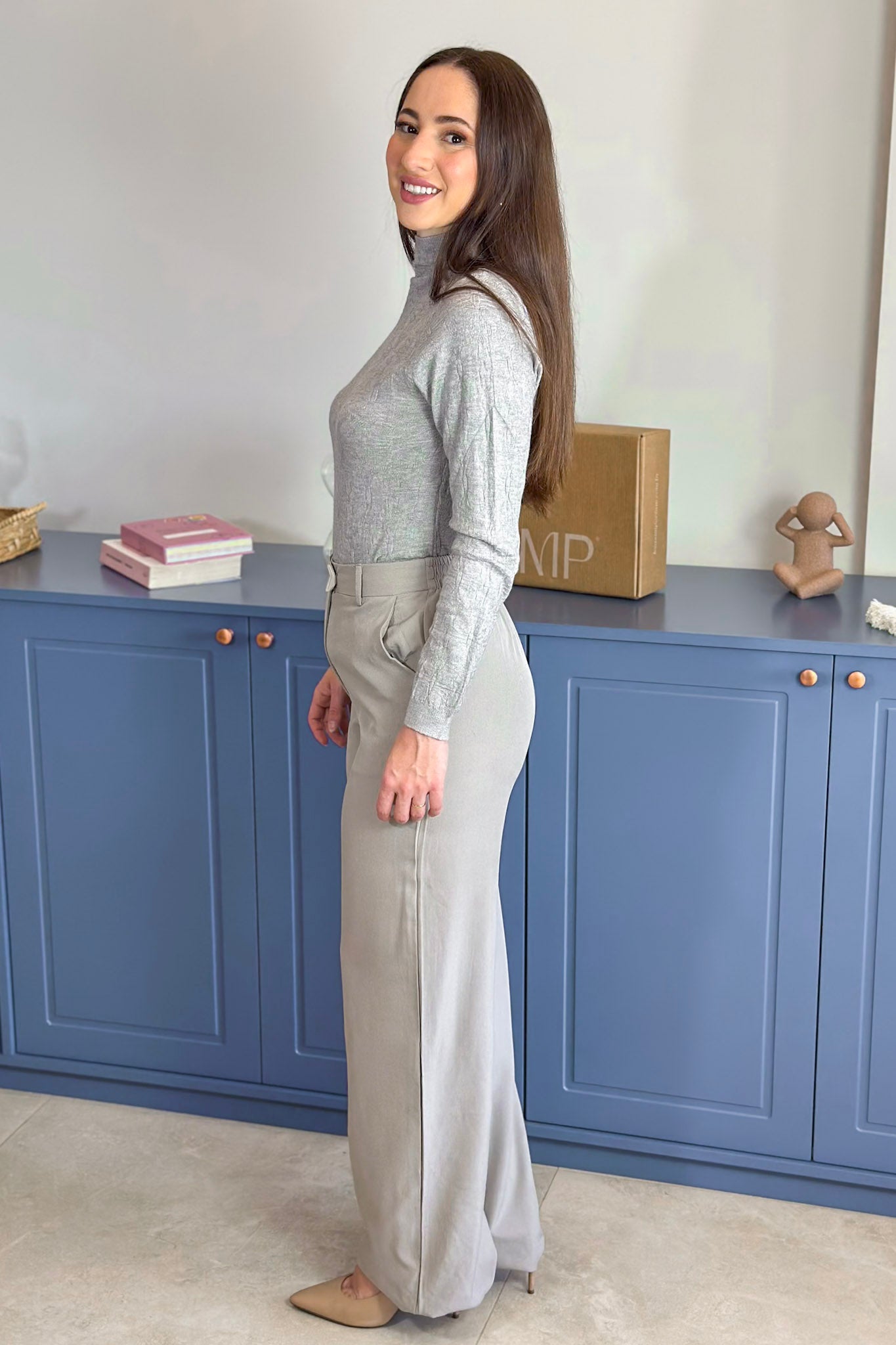 Blusa Manga Longa Em Tricot Cotton Margaret Cinza