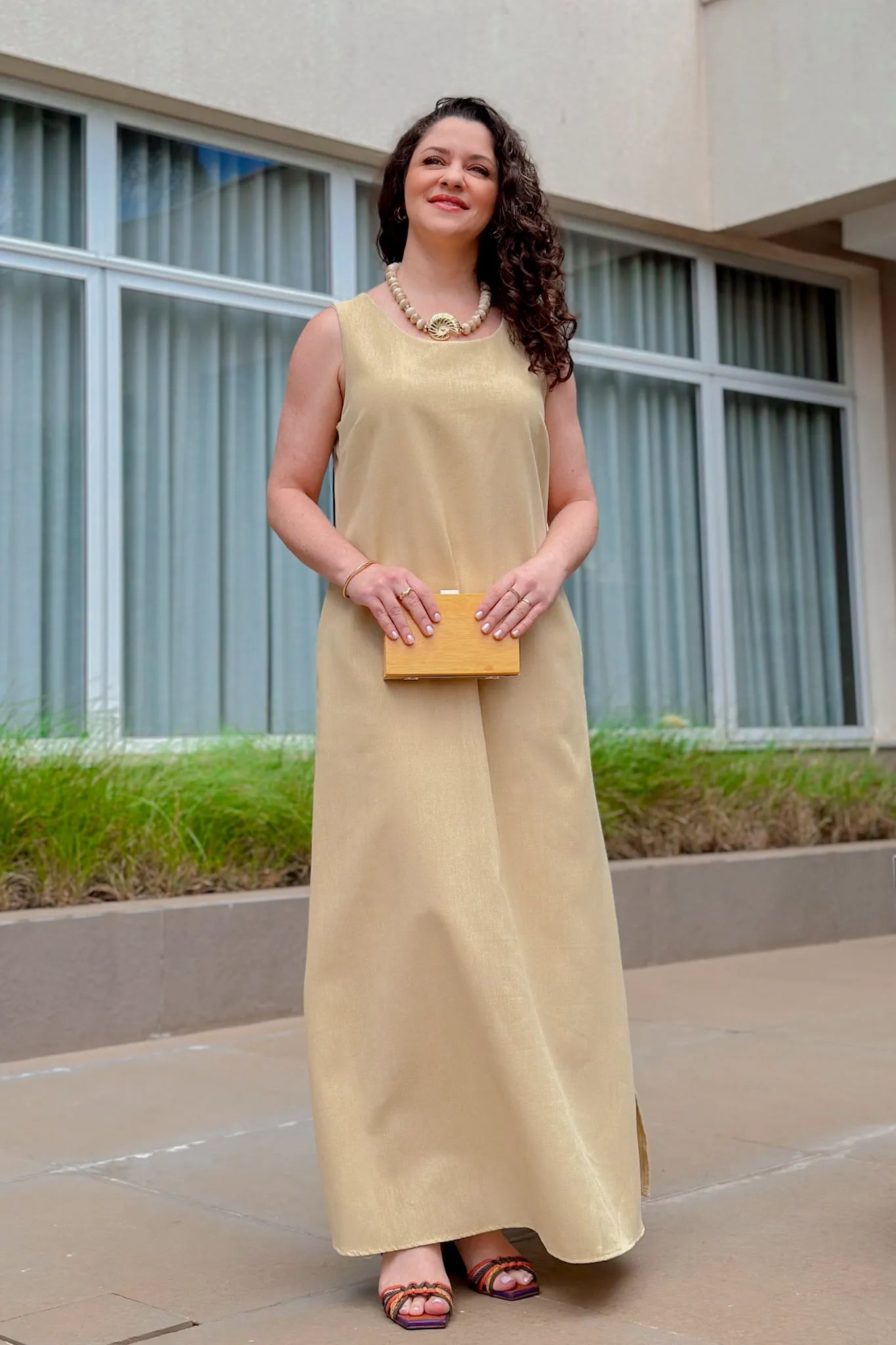 Vestido Midi Detalhe Bolso Elisa Amarelo