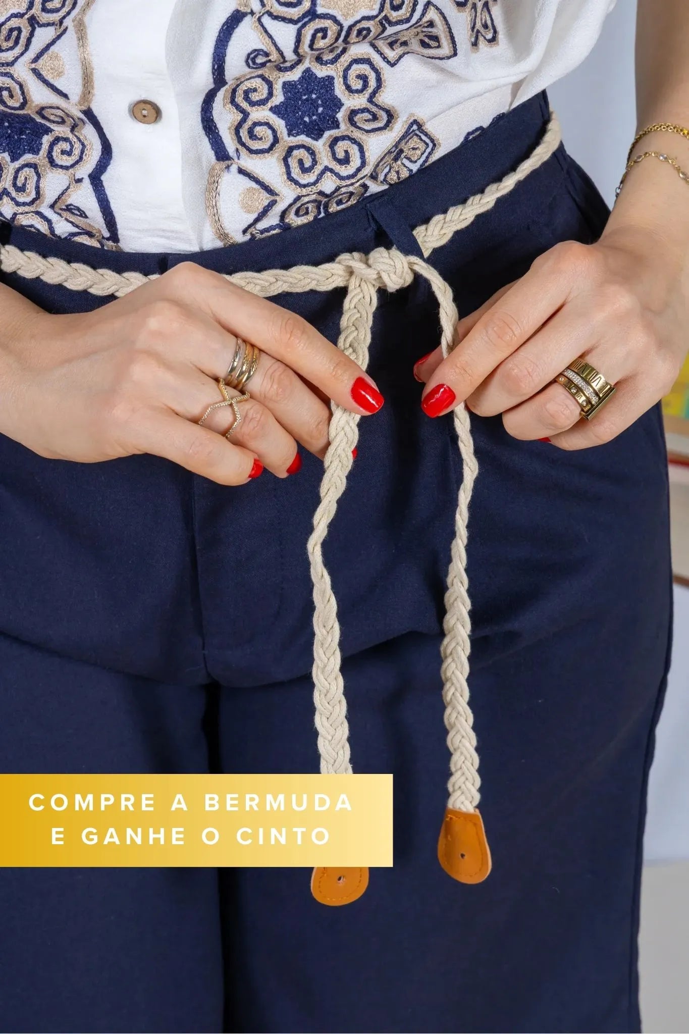 Bermuda Cós com Elástico Linho Cotton Kátia Azul Marinho