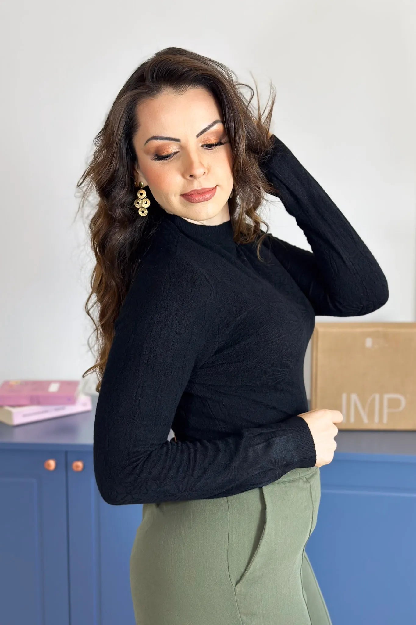 Blusa Manga Longa Em Tricot Margaret Preto