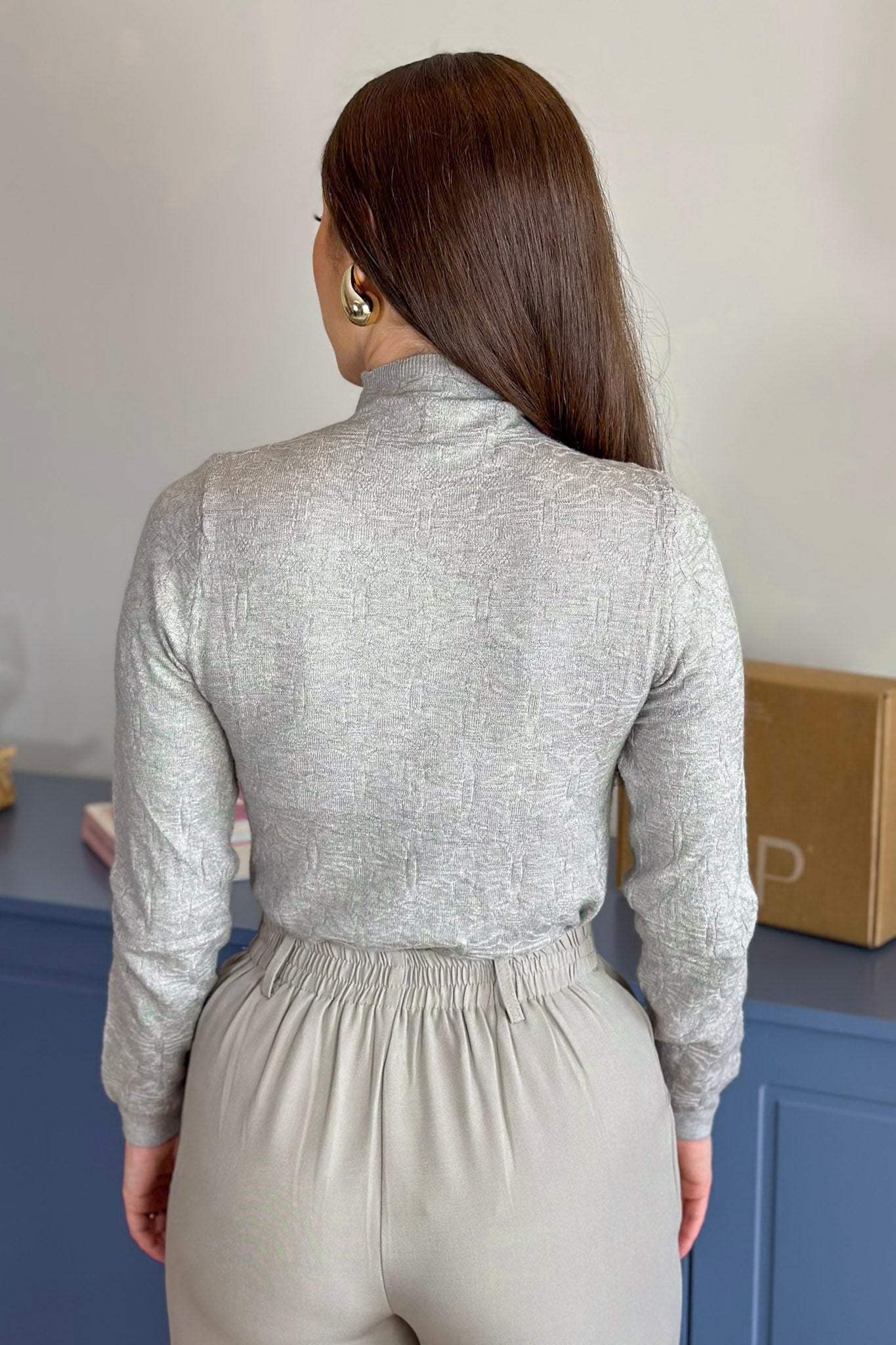 Blusa Manga Longa Em Tricot Cotton Margaret Cinza