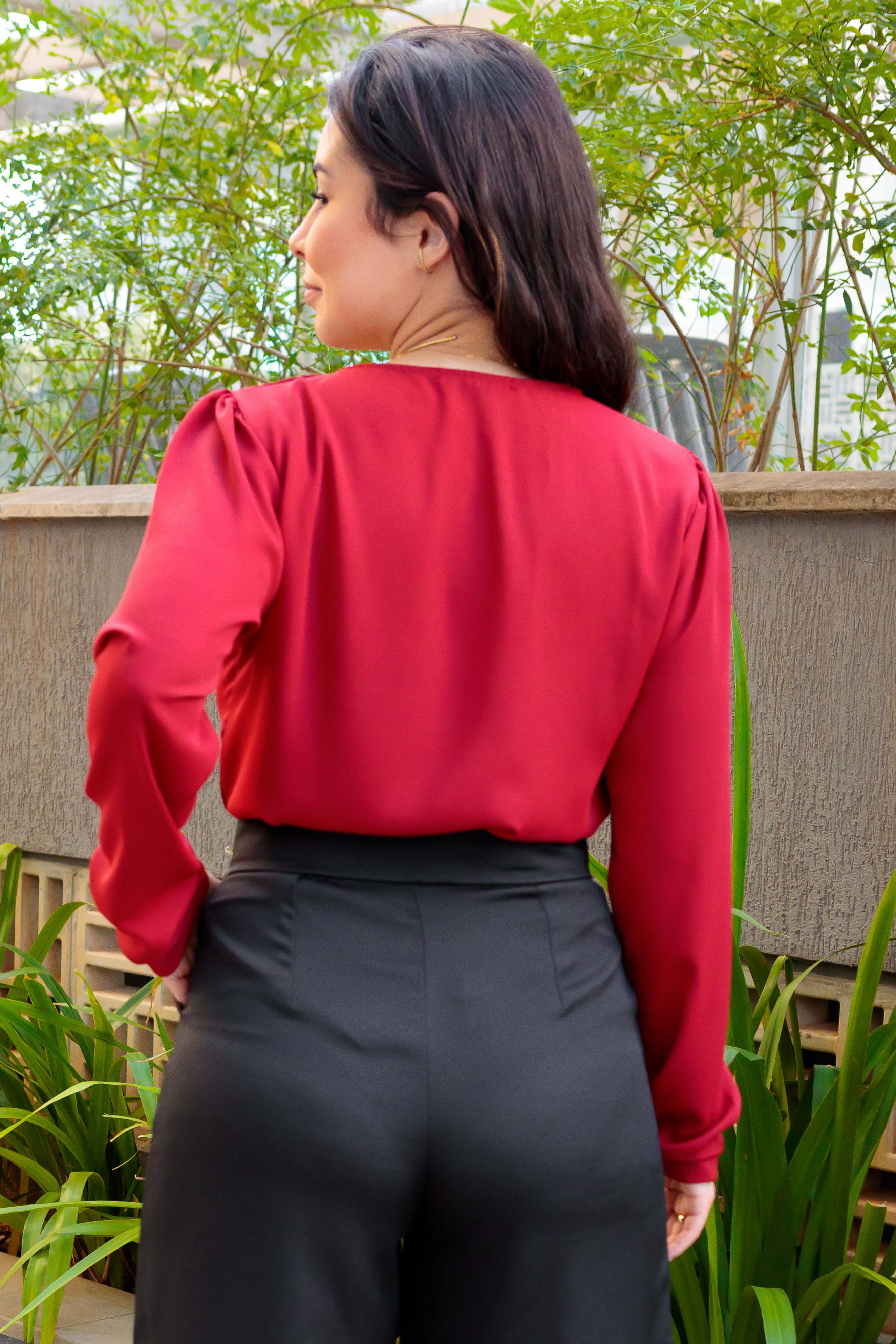 Blusa Manga Longa Decote Redondo Marli Bordo