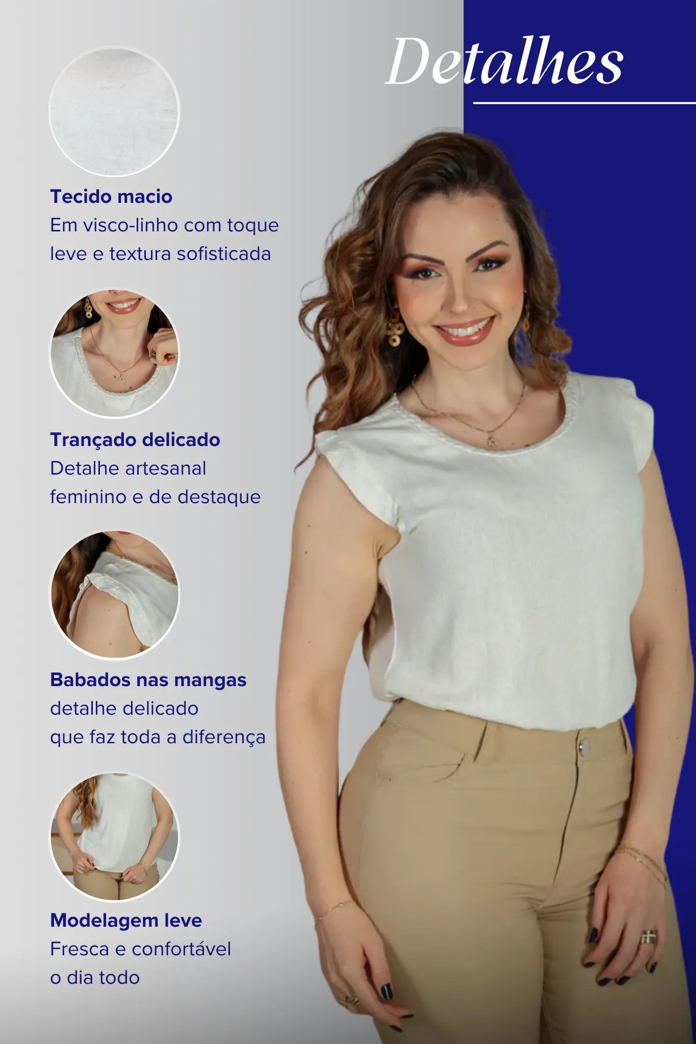 Blusa Detalhe Gola Trançada Em Visco-linho Laura Off White