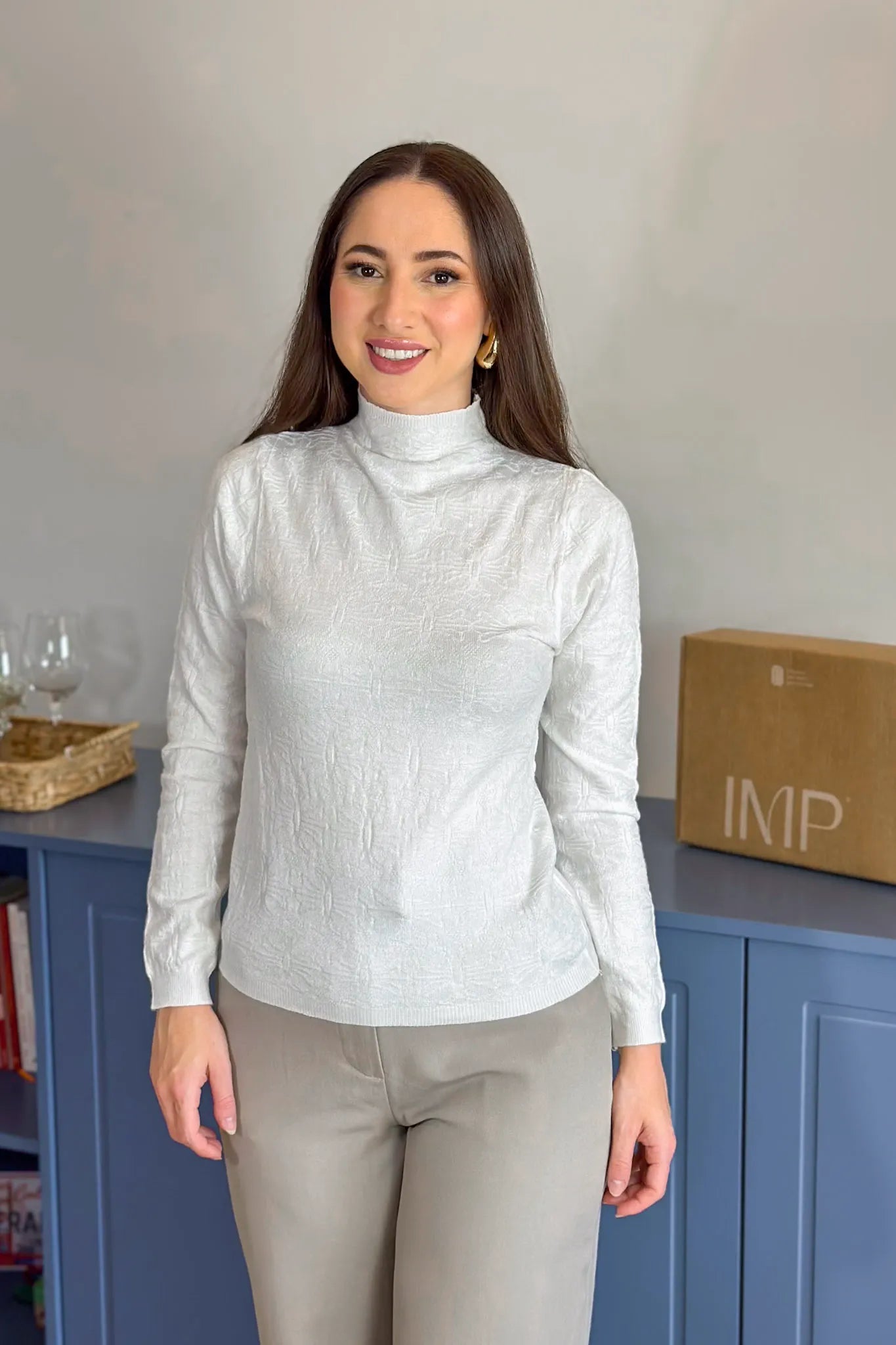 Blusa Manga Longa Em Tricot Cotton Margaret Branco