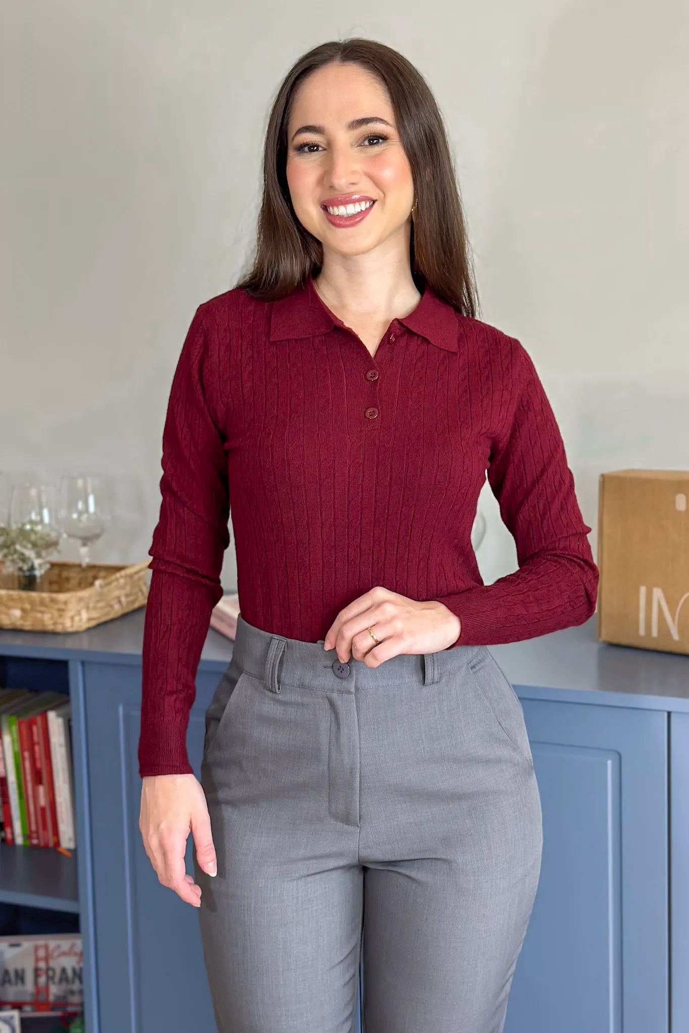 Blusa Manga Longa Em Tricot Cotton Antonella Marsala