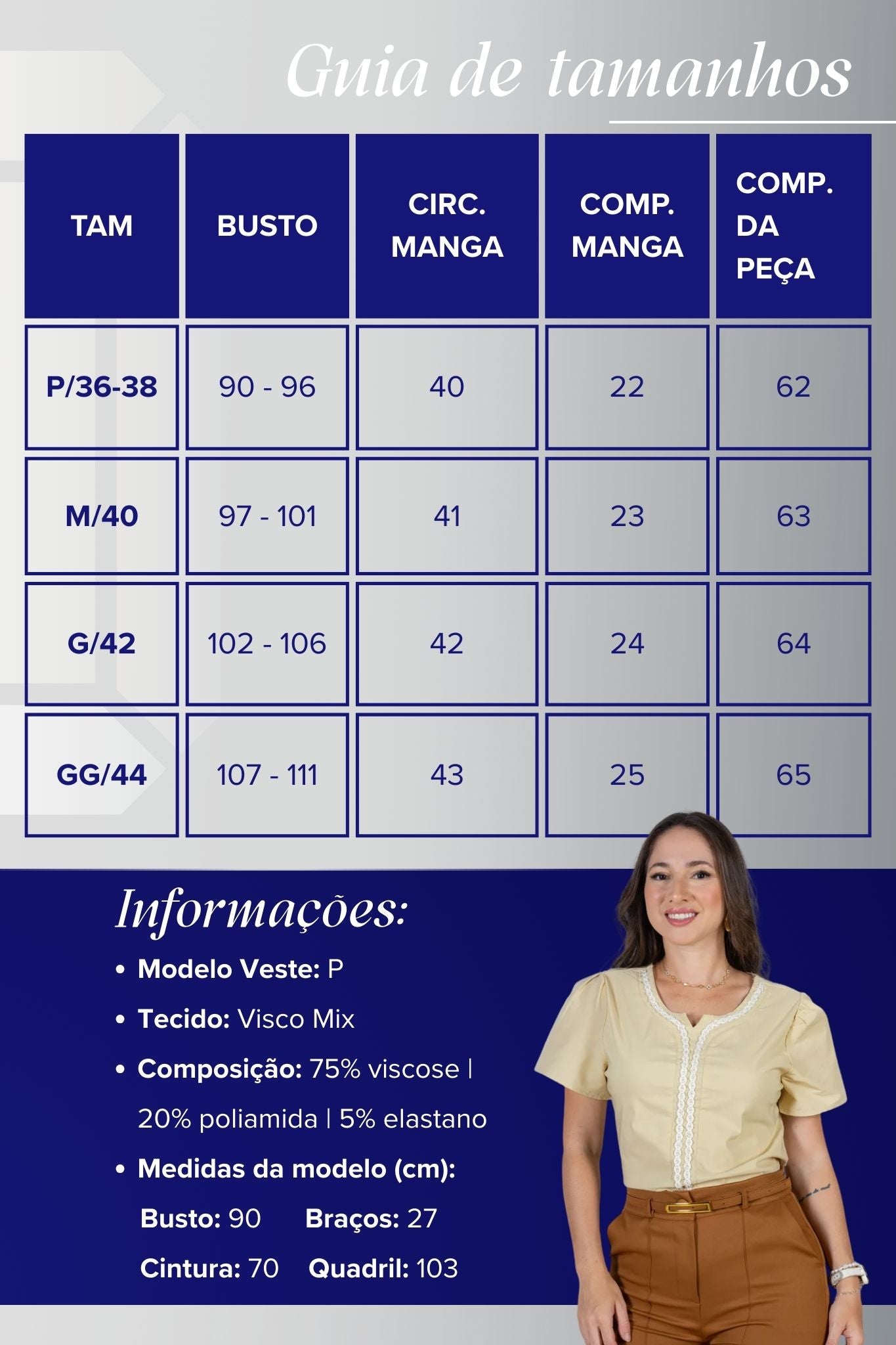 Blusa Manga Curta em Visco Mix Decote em "V" Detalhe Bordado Morgana Bege