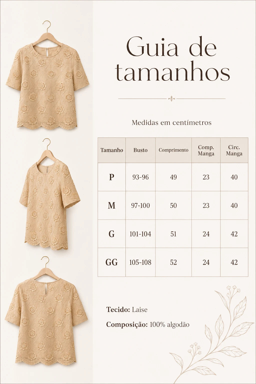 Blusa em Laise Fresca e Delicada Samantha Bege