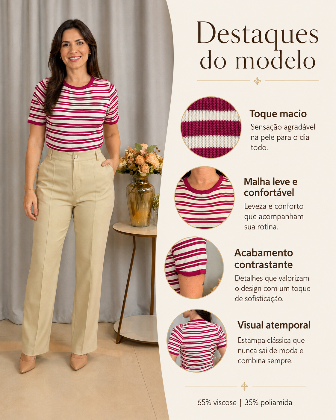 Blusa Modal Listrada Iris Rosa