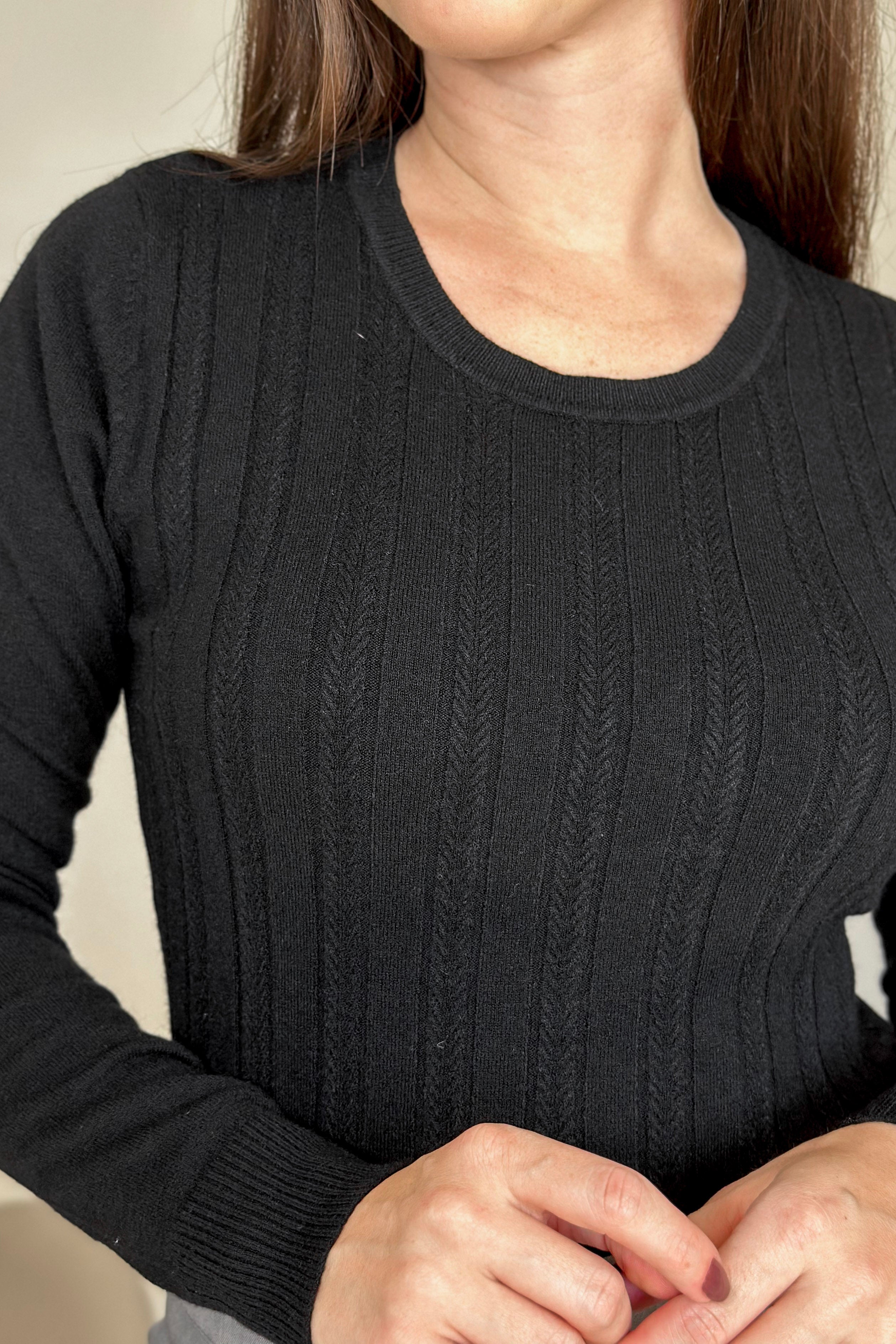 Blusa Manga Longa Em Tricot Lux Adriele Preto