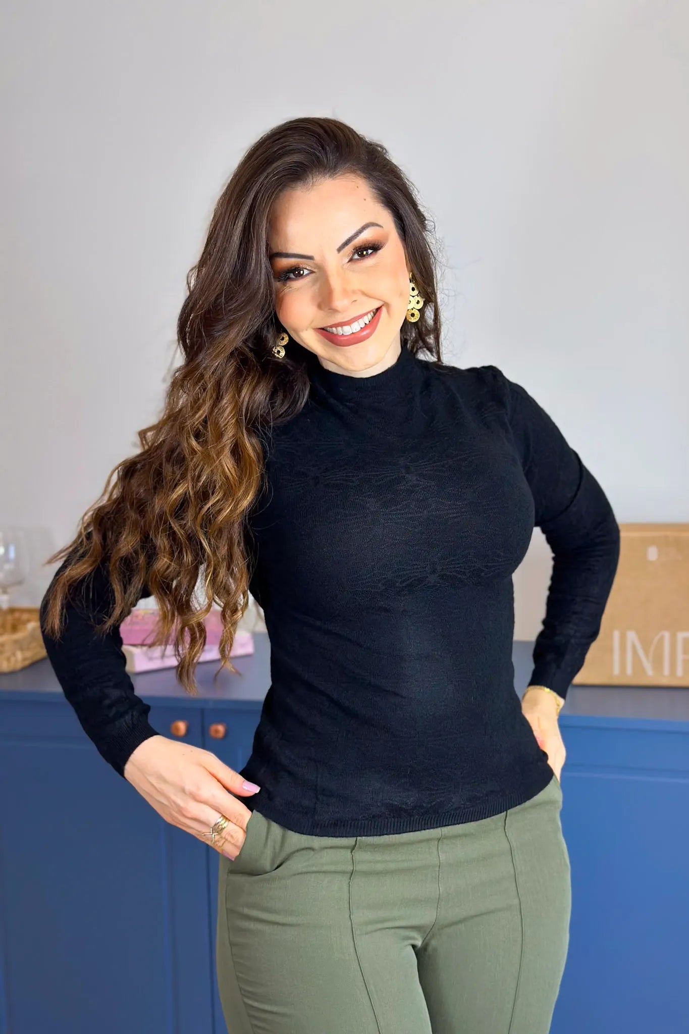 Blusa Manga Longa Em Tricot Margaret Preto