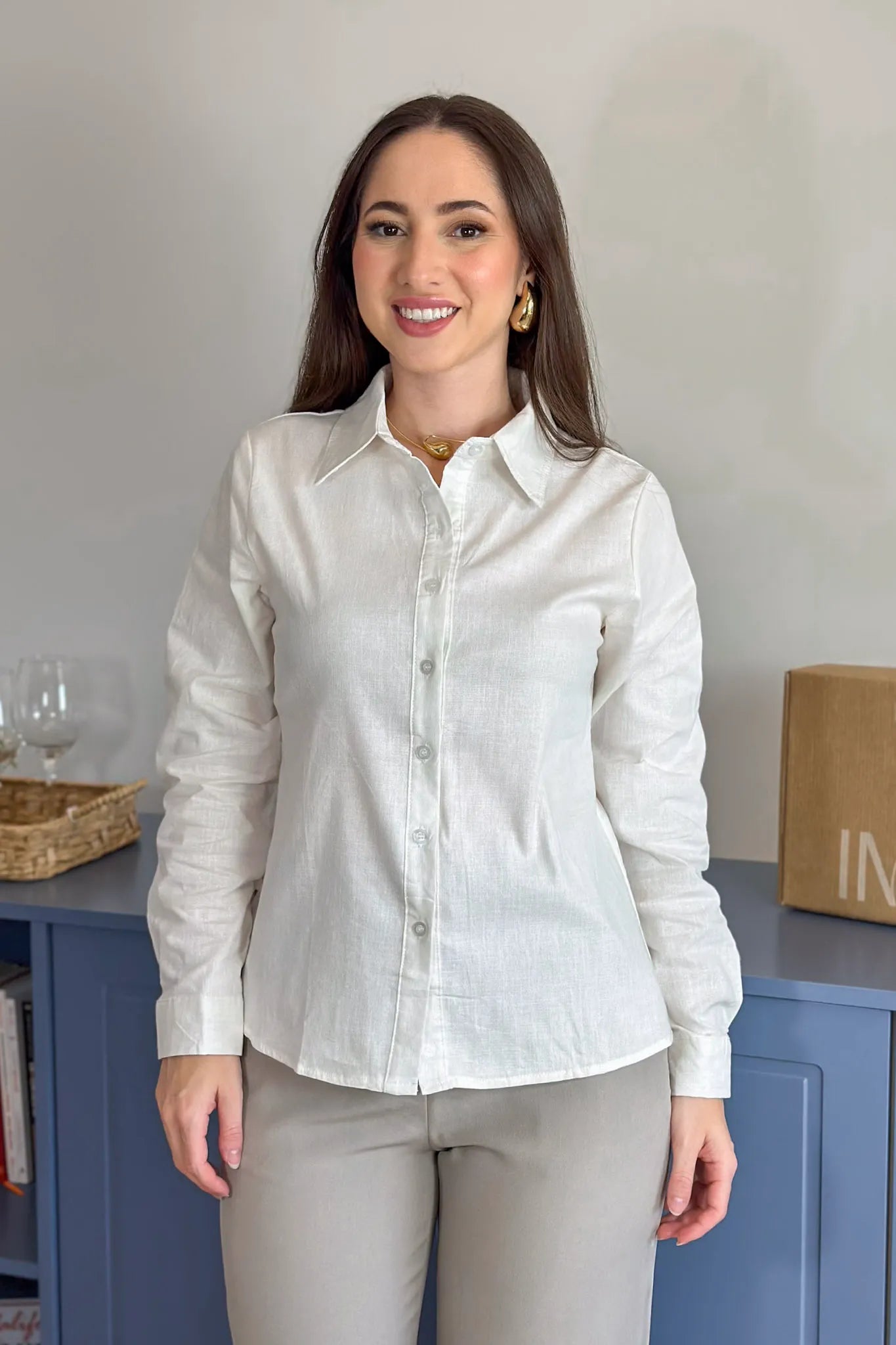 Camisa Manga Longa Marisa Cotton Premium Off White