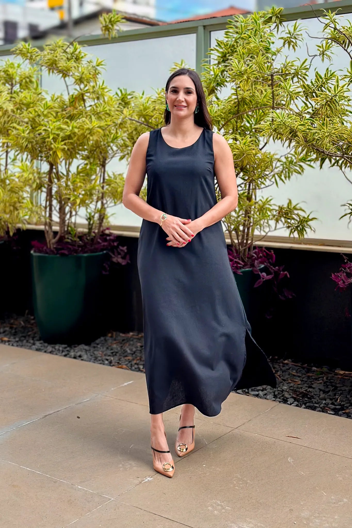 Vestido Midi Detalhe Bolso Elisa Preto