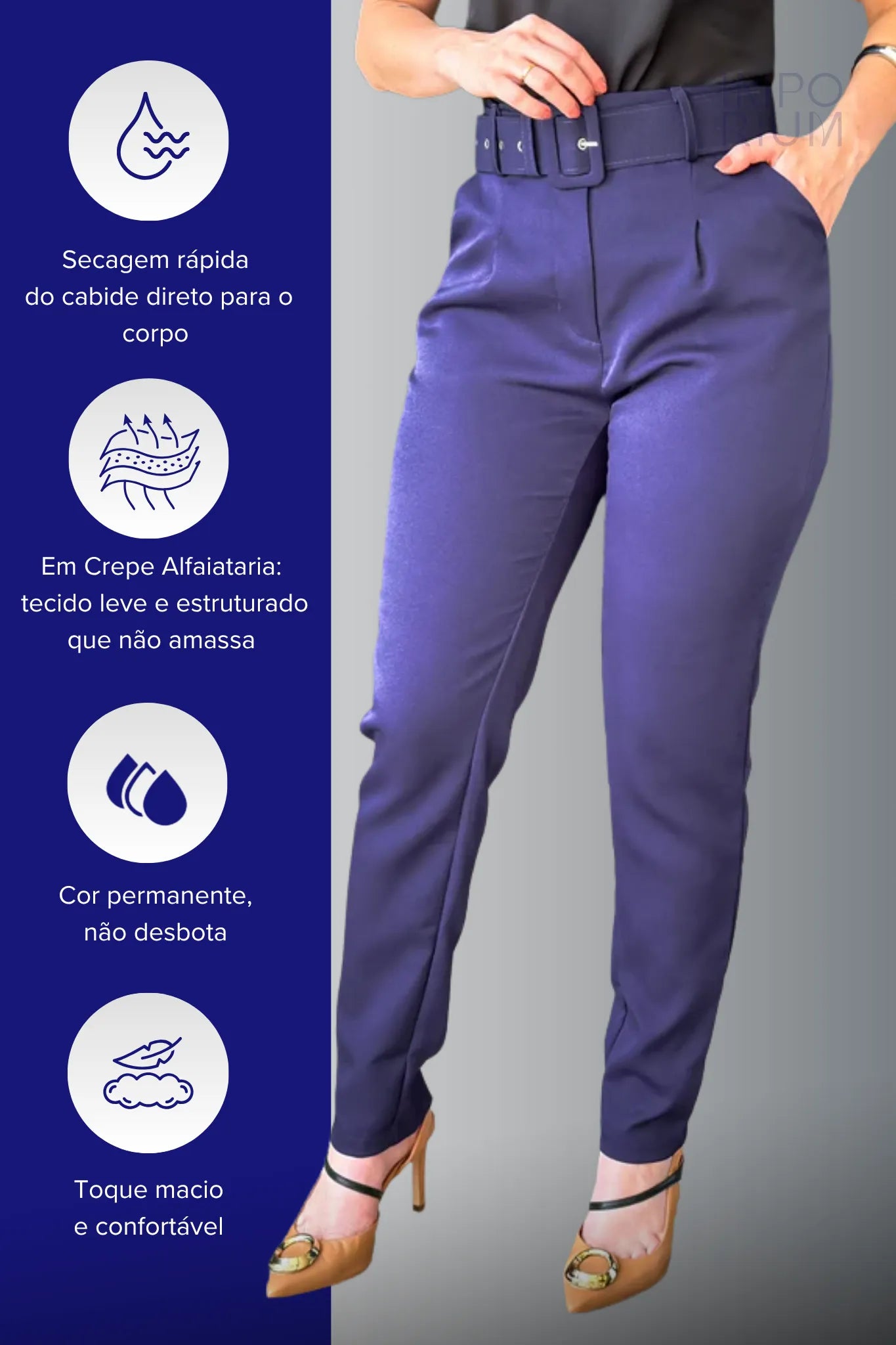 Calça Cinto Encapado Cenoura Azul Marinho