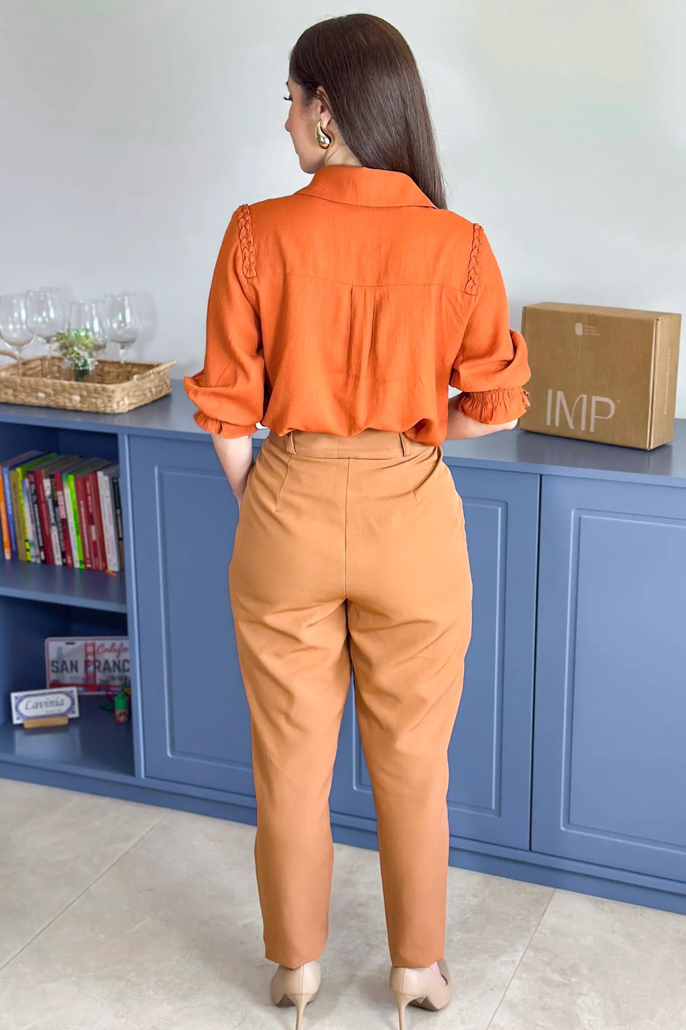 Blusa Manga 3/4 Visco Soft Detalhe Trançado Elenir Terracota