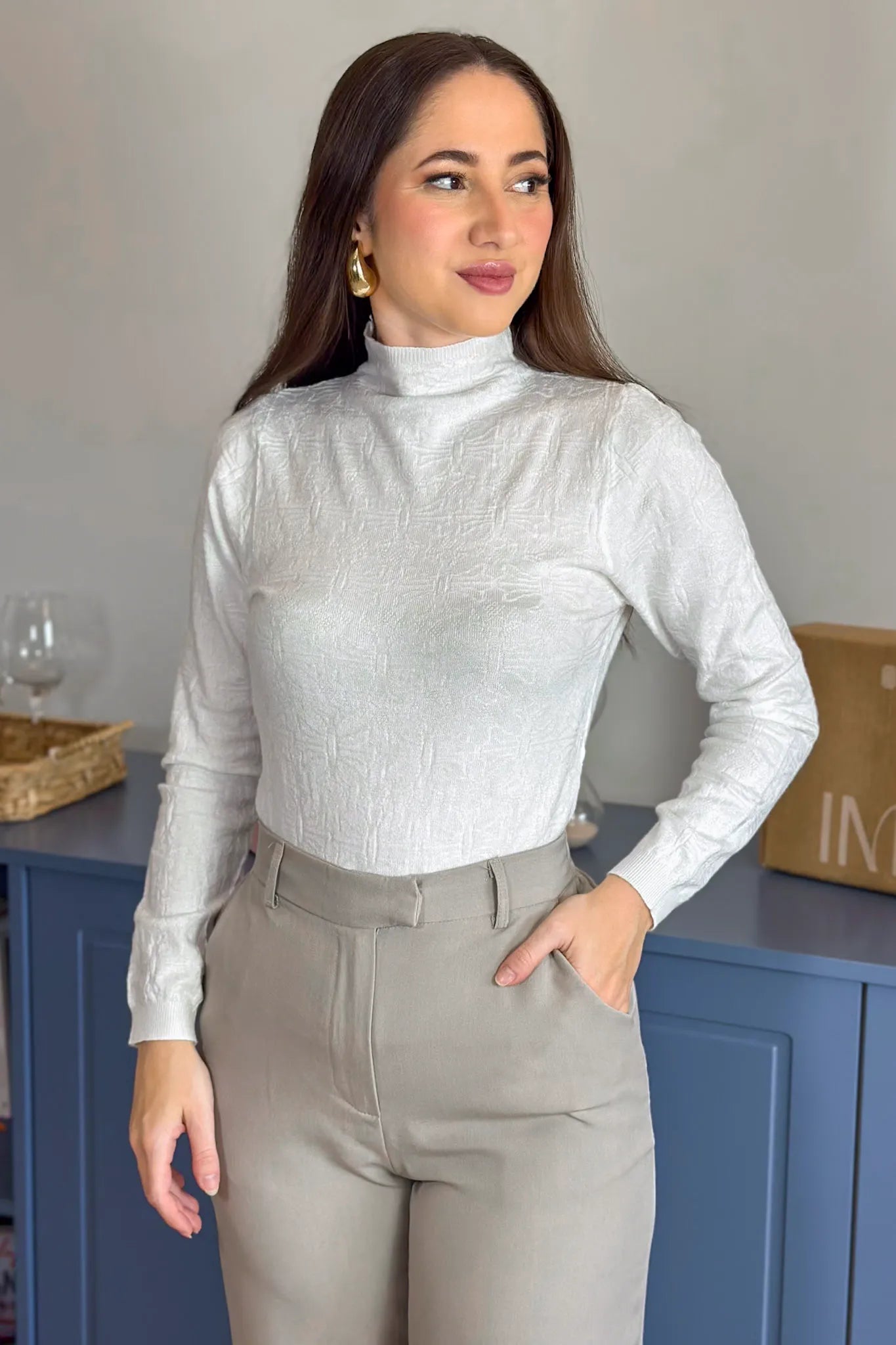 Blusa Manga Longa Em Tricot Cotton Margaret Branco