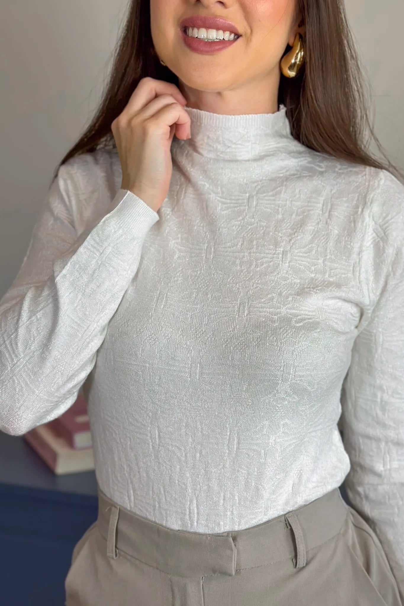 Blusa Manga Longa Em Tricot Cotton Margaret Branco