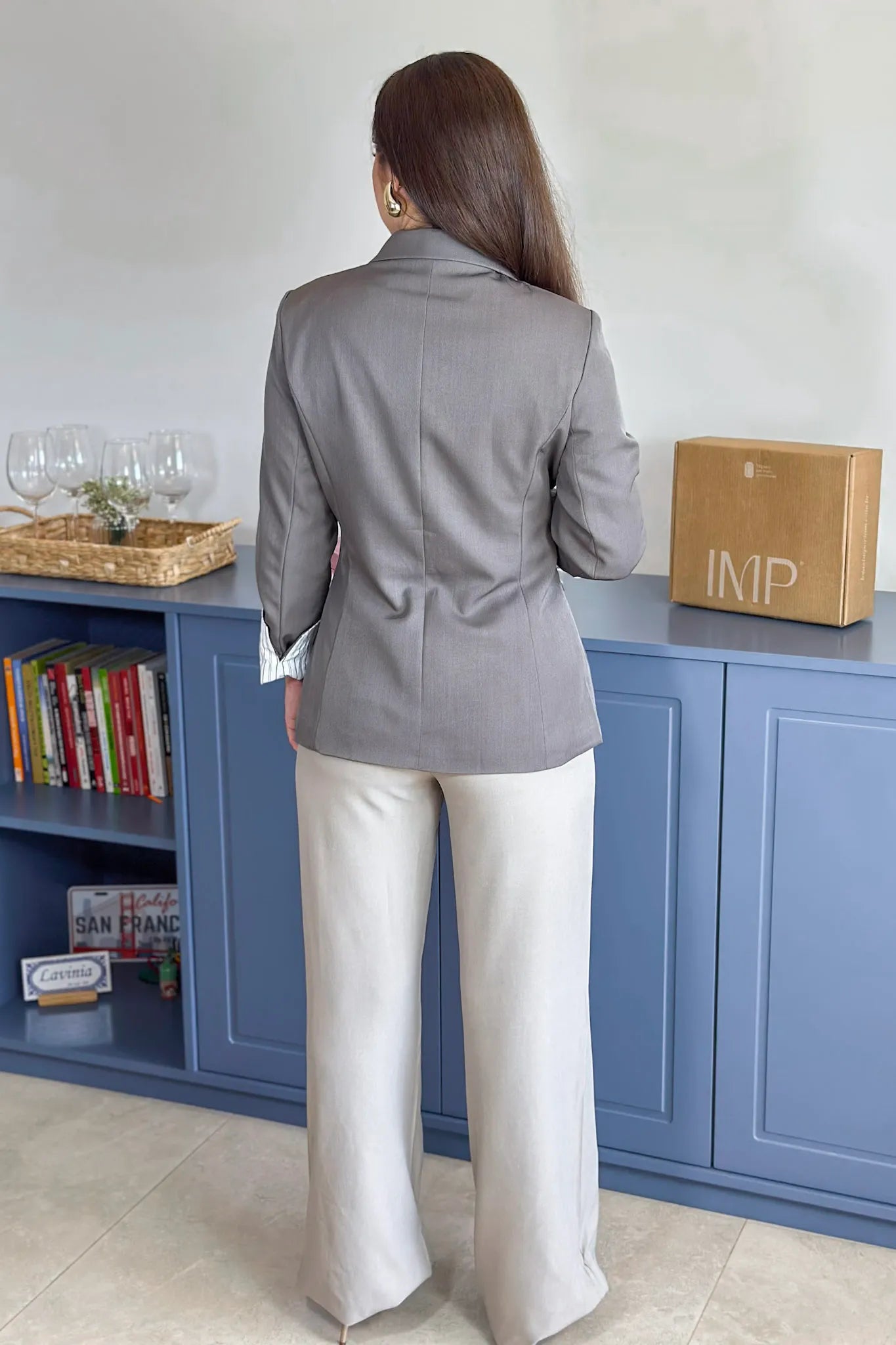 Blazer Detalhe Botões Bolso Fake Janaina Cinza