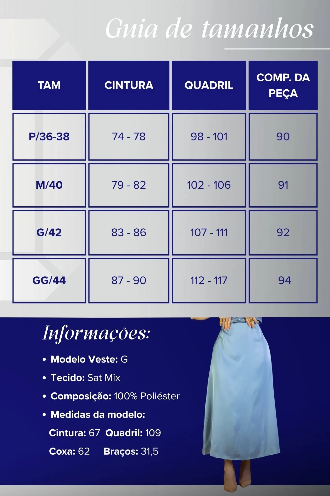 Saia Midi Lisa Sat Mix Magda Azul