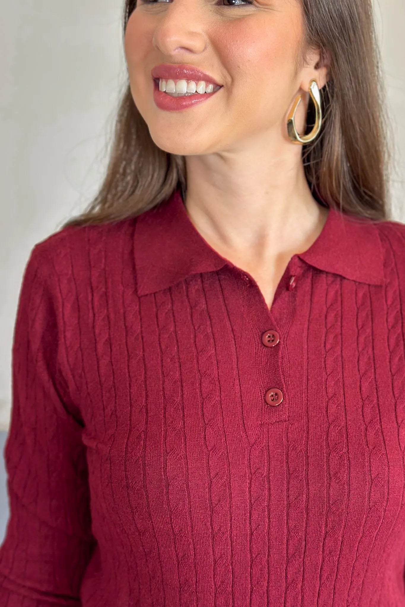 Blusa Manga Longa Em Tricot Cotton Antonella Marsala