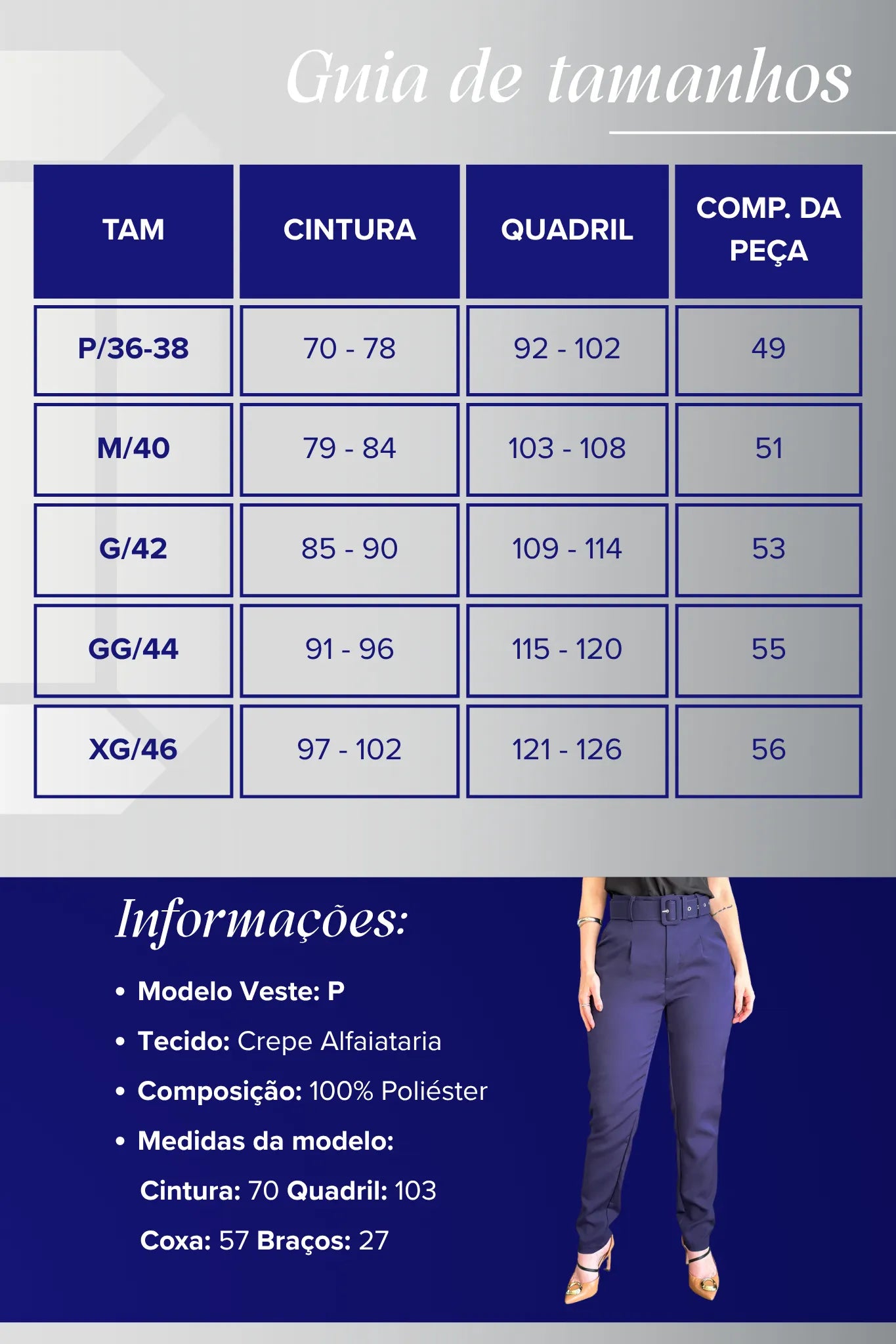 Calça Cinto Encapado Cenoura Azul Marinho