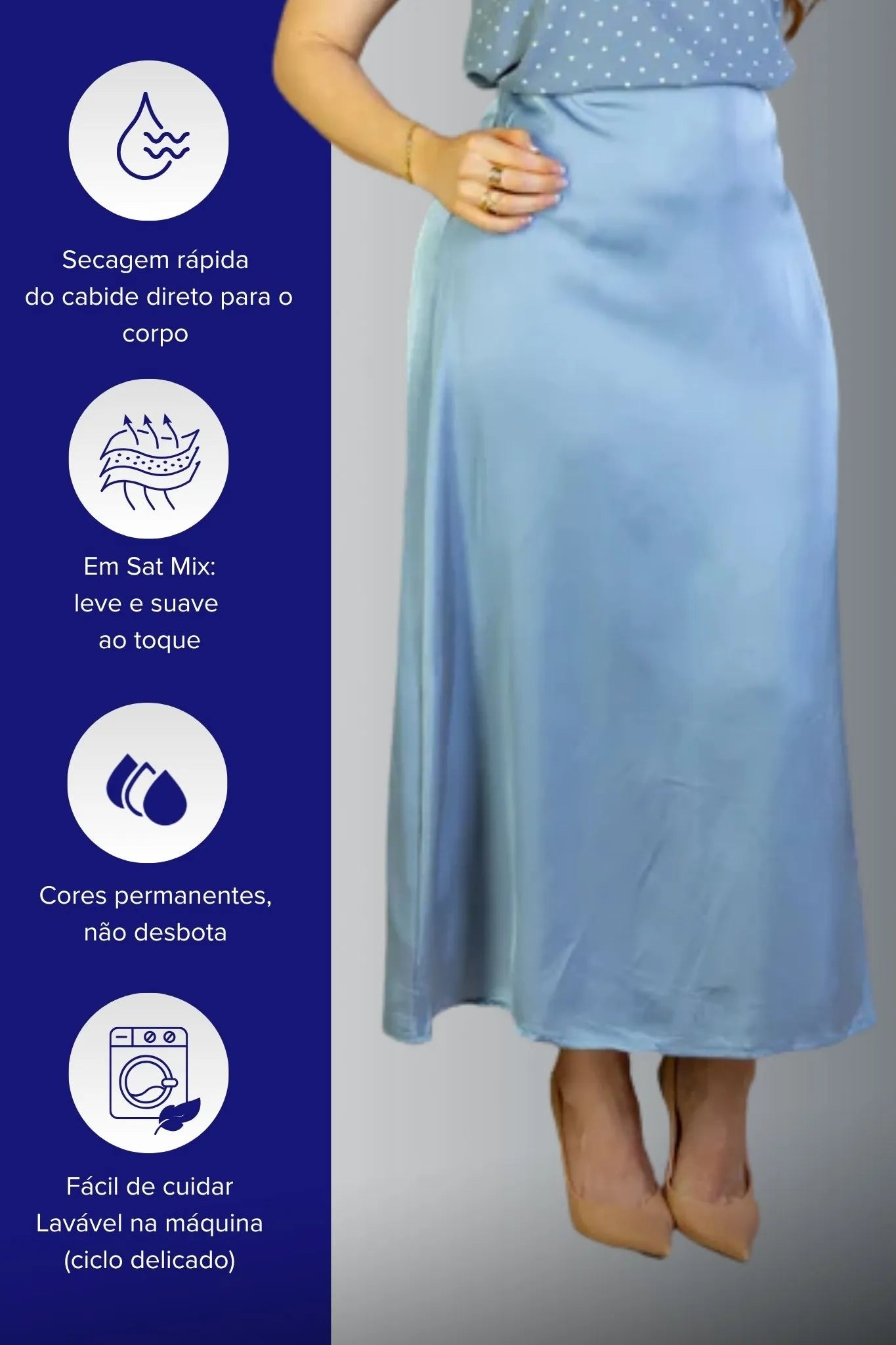 Saia Midi Lisa Sat Mix Magda Azul