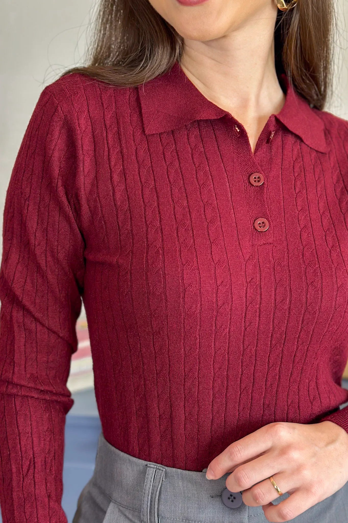 Blusa Manga Longa Em Tricot Cotton Antonella Marsala