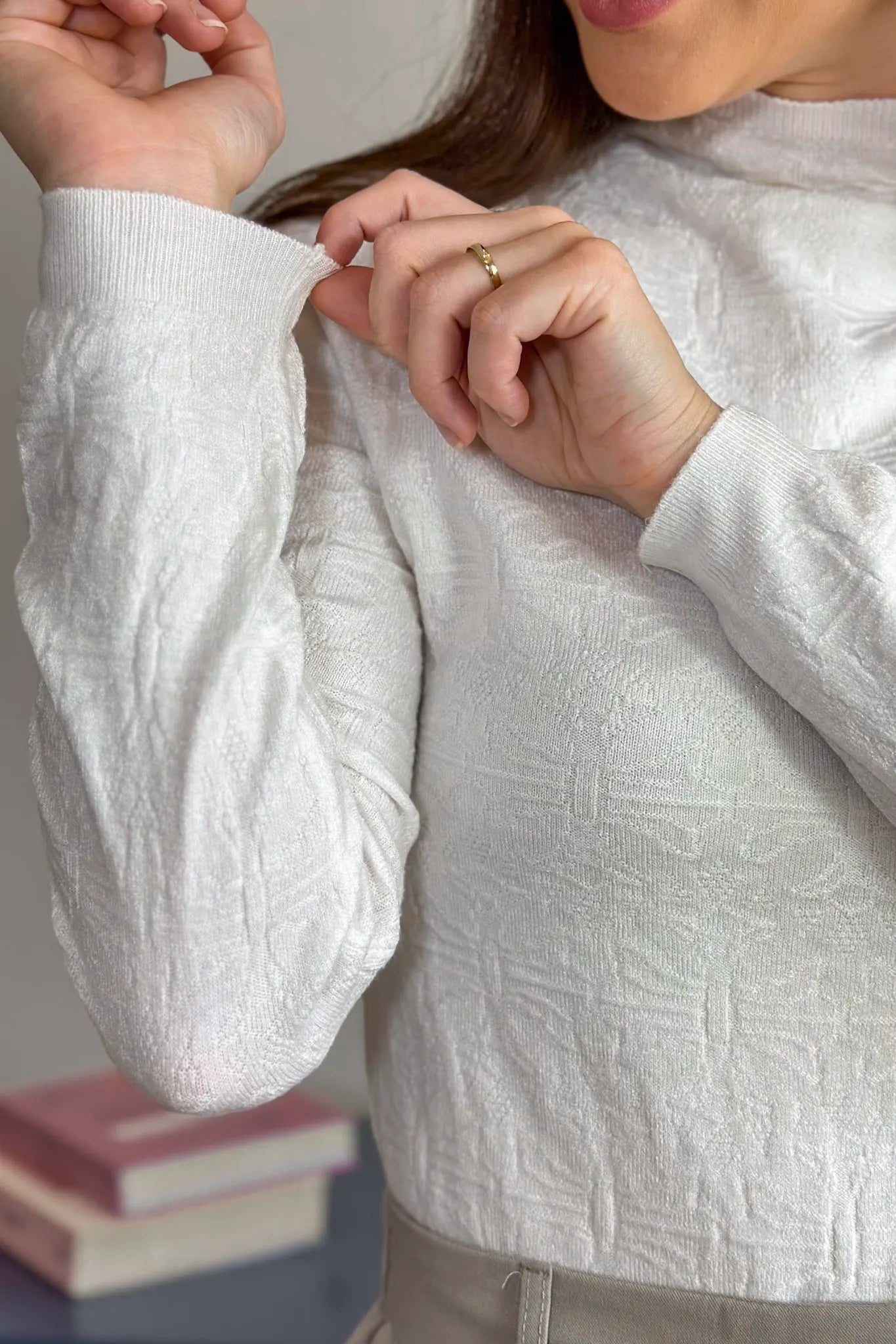 Blusa Manga Longa Em Tricot Cotton Margaret Branco