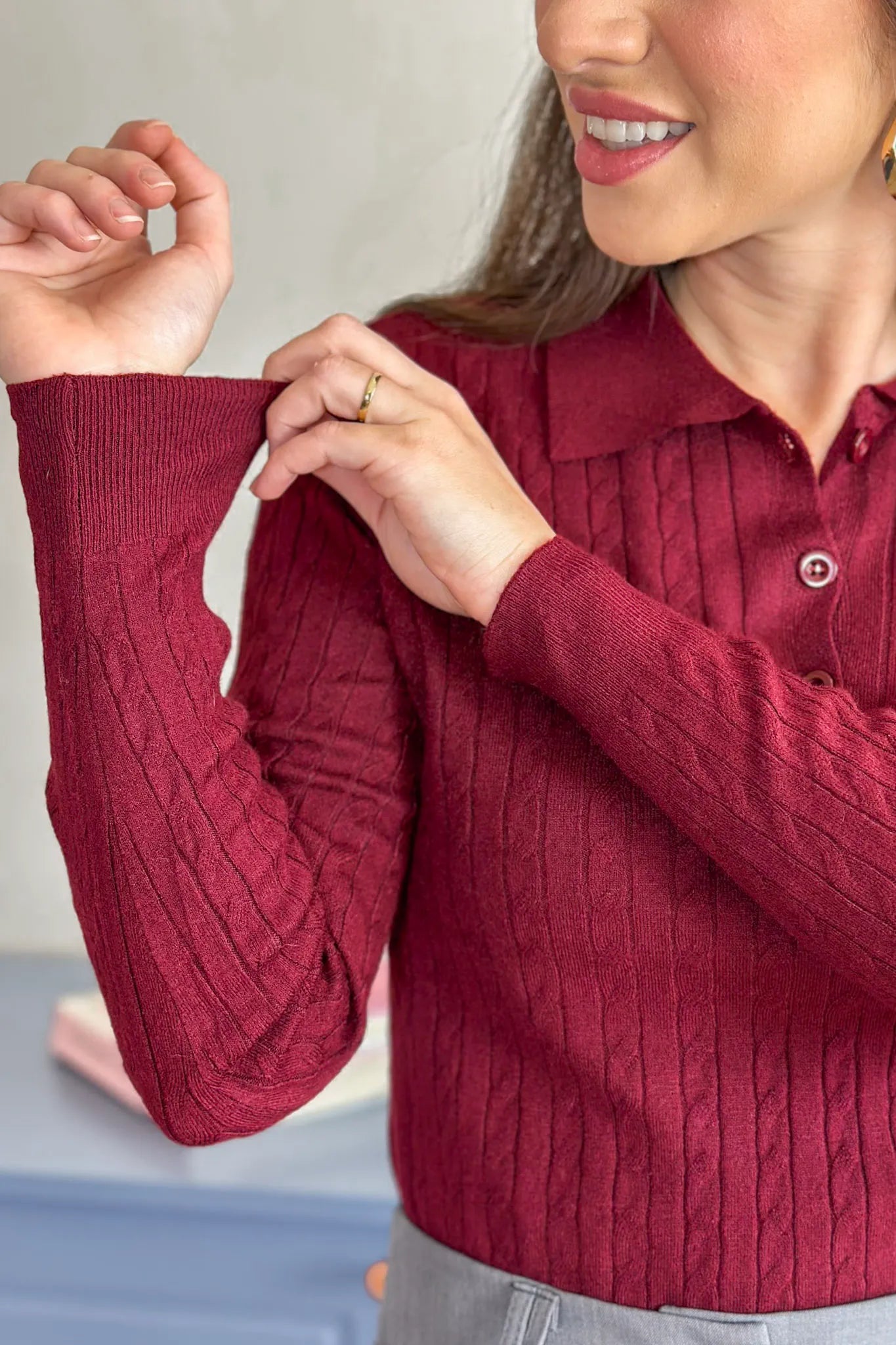 Blusa Manga Longa Em Tricot Cotton Antonella Marsala